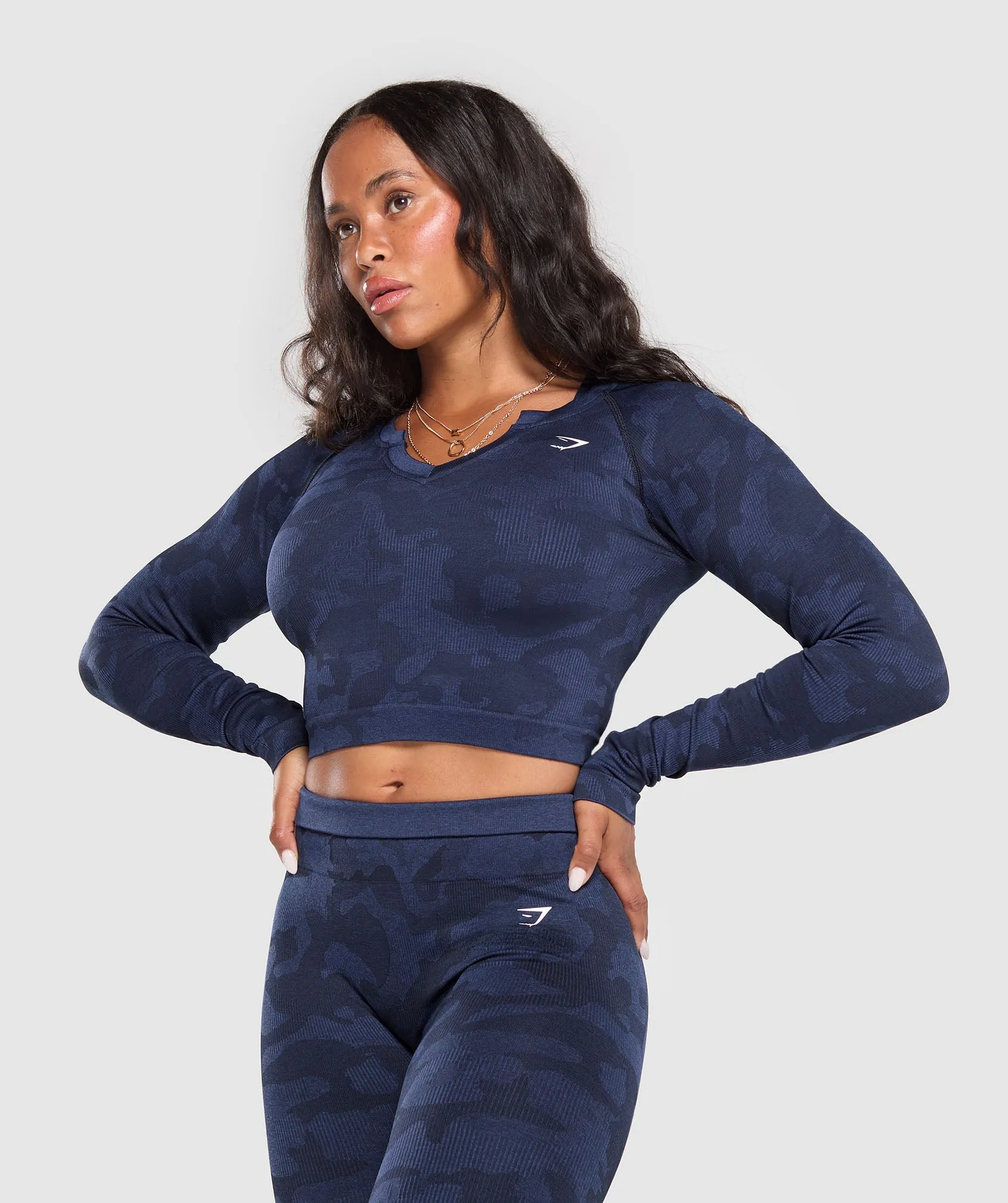 Gymshark Adapt Camo Long Sleeve Crop Top - Midnight Blue/Ash Blue sold by Gymshark product image thumbnail 5