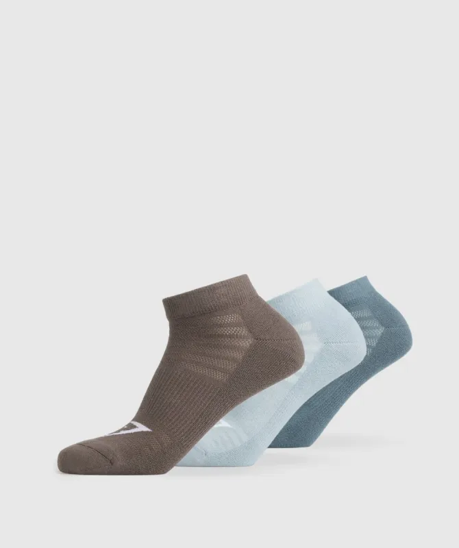 Gymshark Ankle Socks 3pk - Denim Teal/Salt Blue/Camo Brown sold by Gymshark