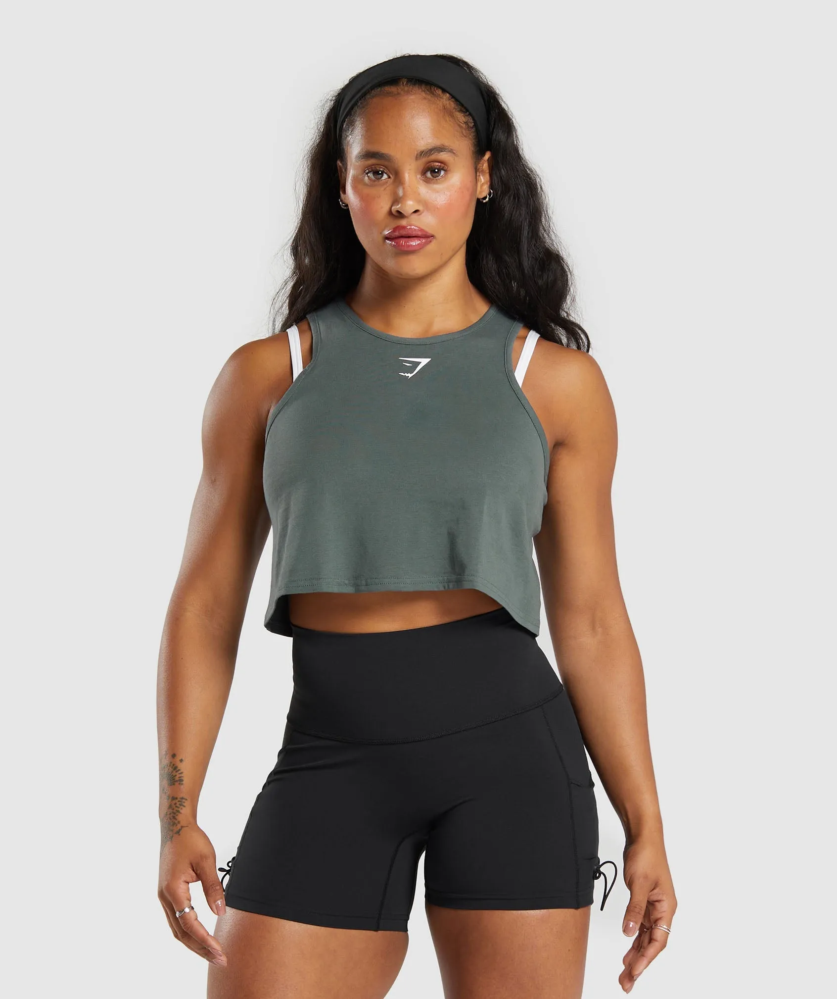 Gymshark Lifting Essential Cotton Crop Tank - Slate Teal sold by Gymshark