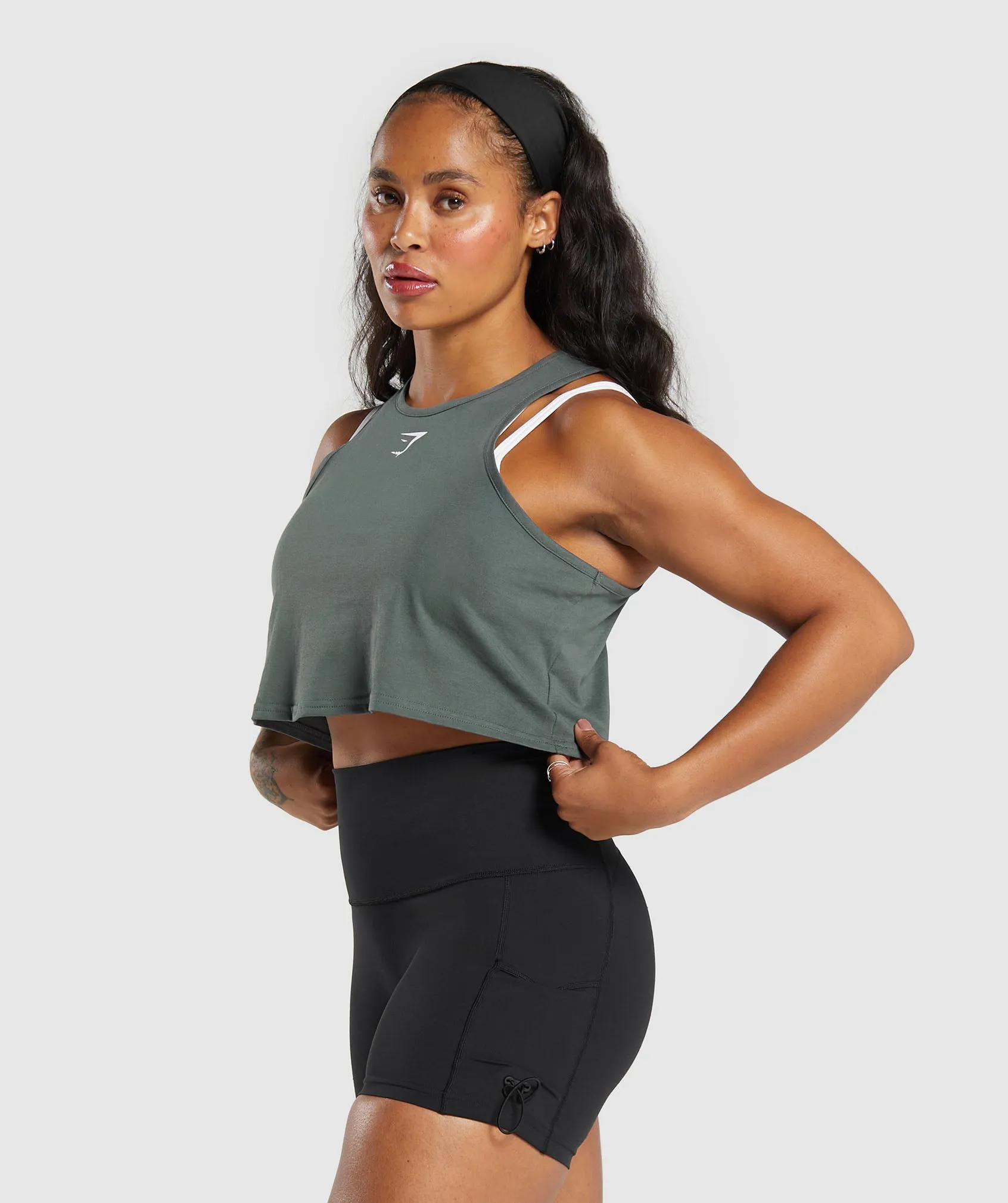 Gymshark Lifting Essential Cotton Crop Tank - Slate Teal sold by Gymshark product image thumbnail 3