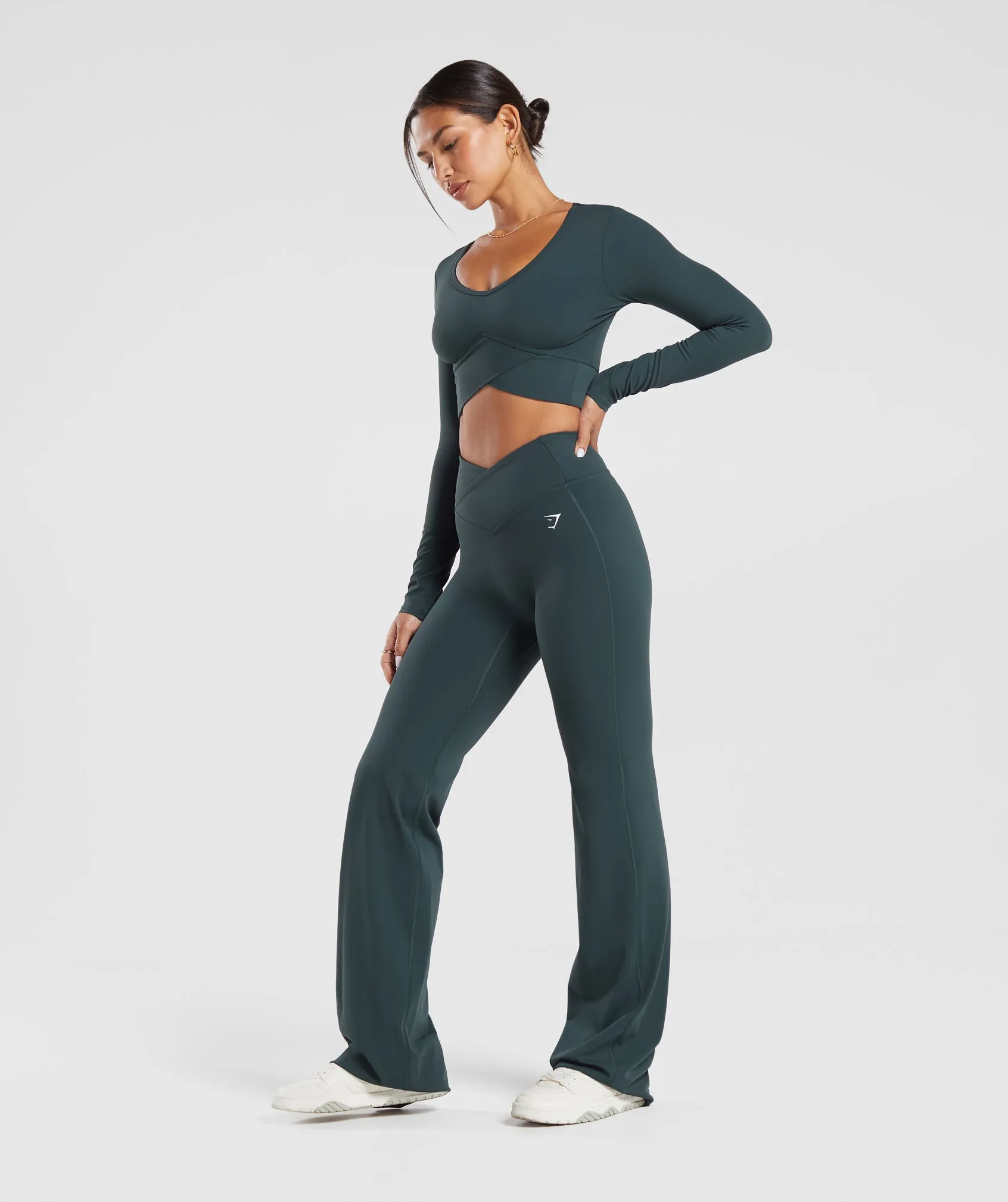 Gymshark Crossover Tall Flared Leggings - Darkest Teal sold by Gymshark product image thumbnail 4