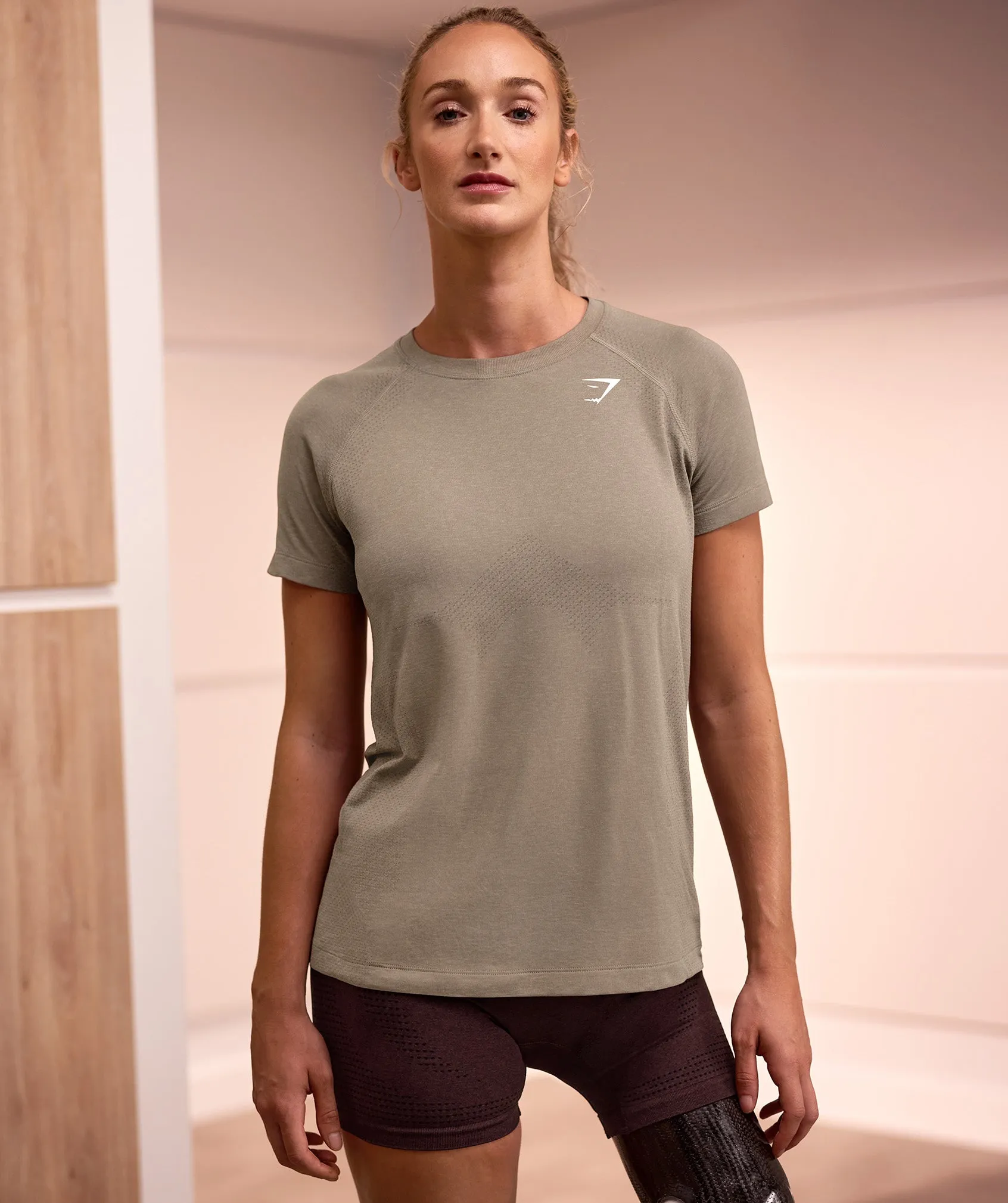 Gymshark Vital Seamless 2.0 Light T-Shirt - Vanilla Brown Marl sold by Gymshark