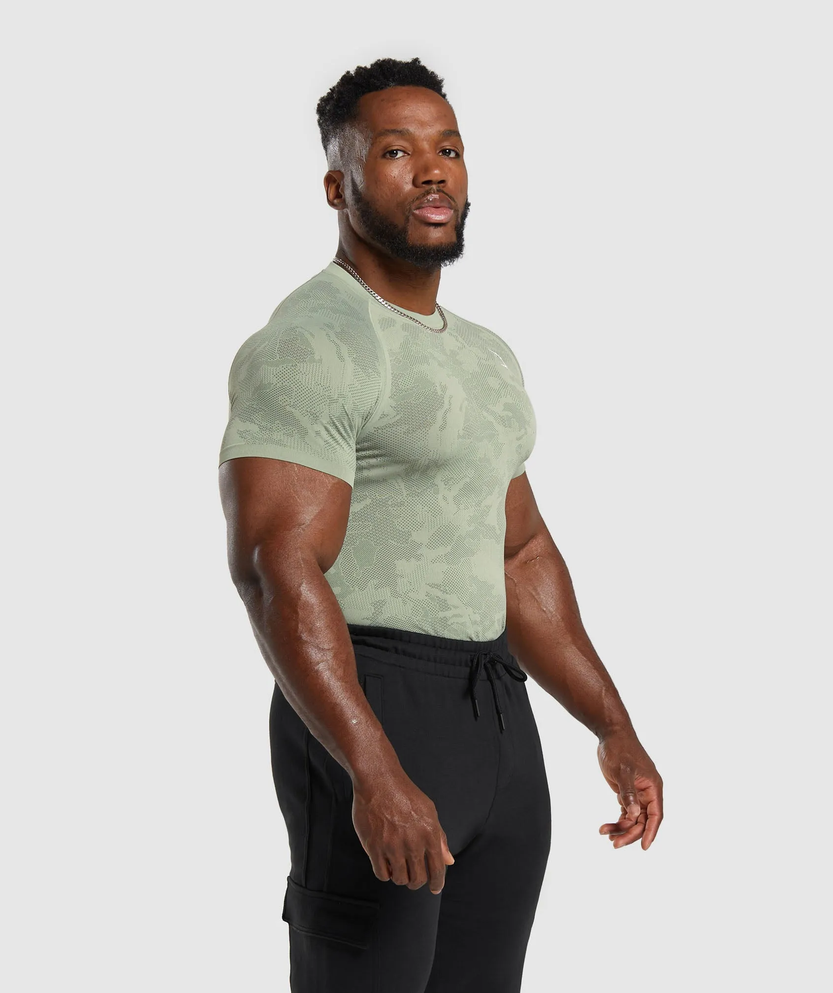 Gymshark Geo Seamless T-Shirt - Faded Green/Core Olive sold by Gymshark product image thumbnail 3