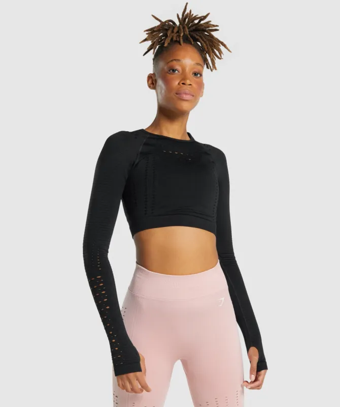 Gymshark Glow Long Sleeve Seamless Crop Top - Black sold by Gymshark