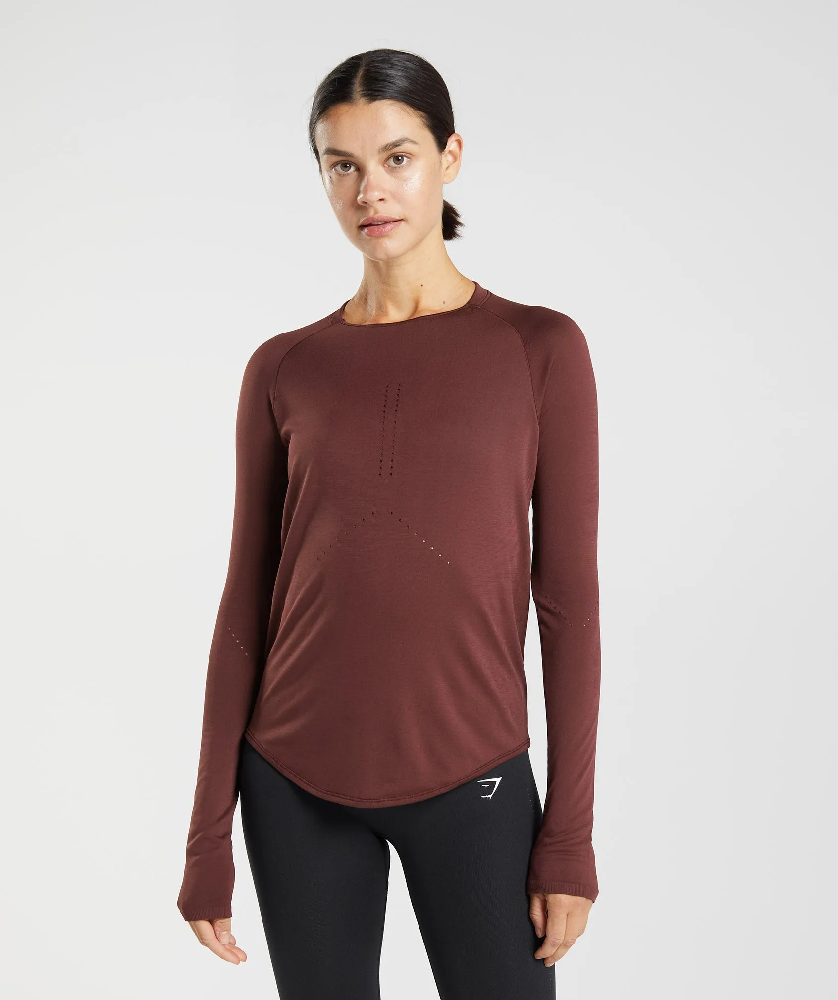 Gymshark Sweat Seamless Long Sleeve Top - Baked Maroon sold by Gymshark