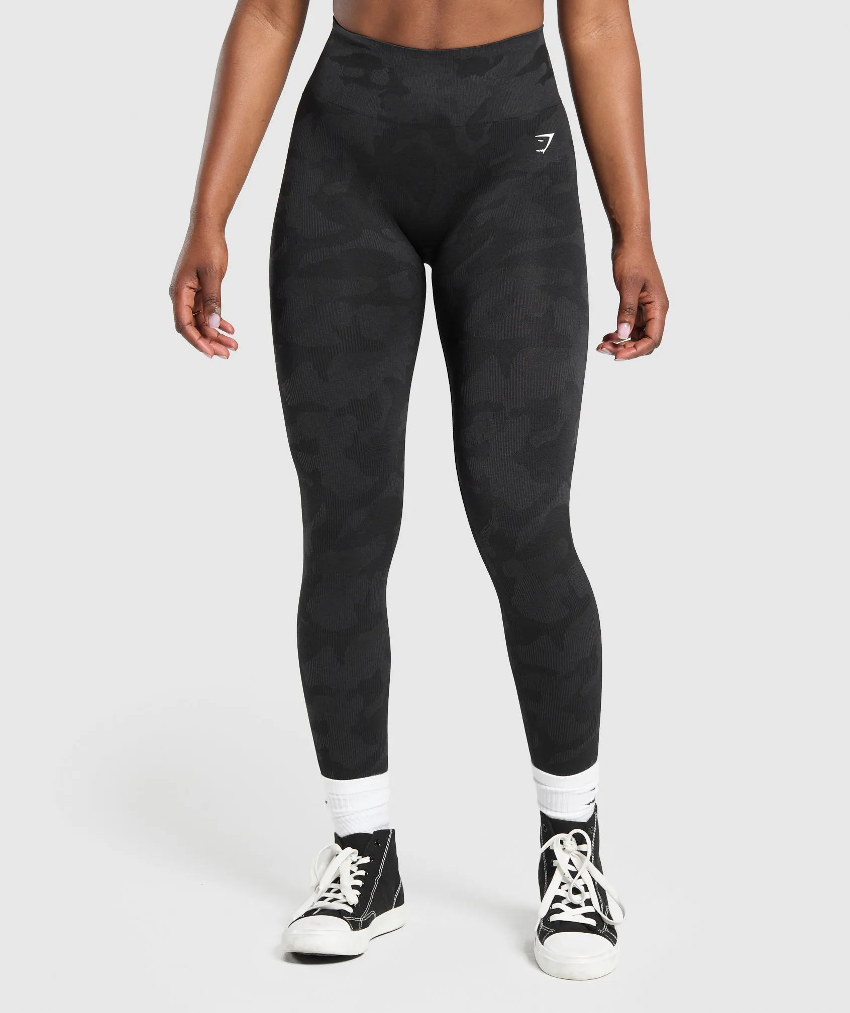 Gymshark Adapt Camo Seamless Leggings - Black/Asphalt Grey sold by Gymshark