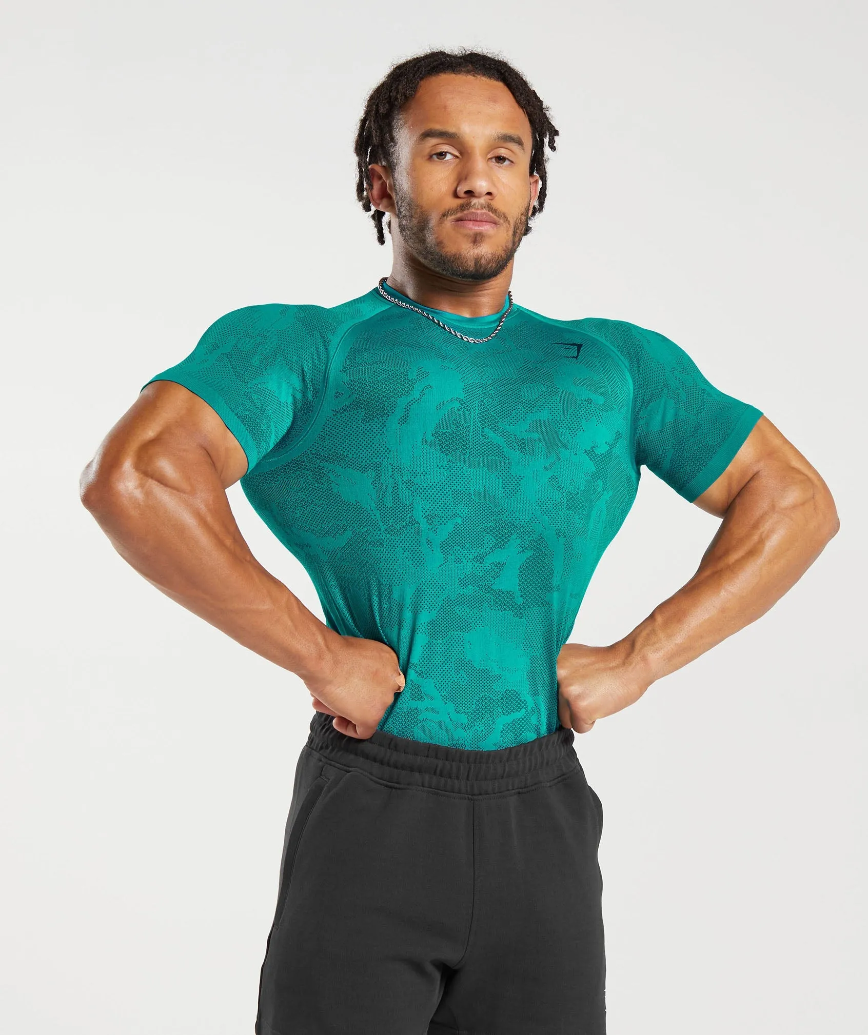 Gymshark Geo Seamless T-Shirt - Seafoam Blue/Darkest Teal sold by Gymshark