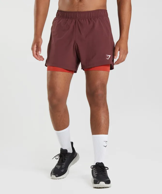 Gymshark Sport 5" 2 In 1 Shorts - Baked Maroon/Salsa Red sold by Gymshark