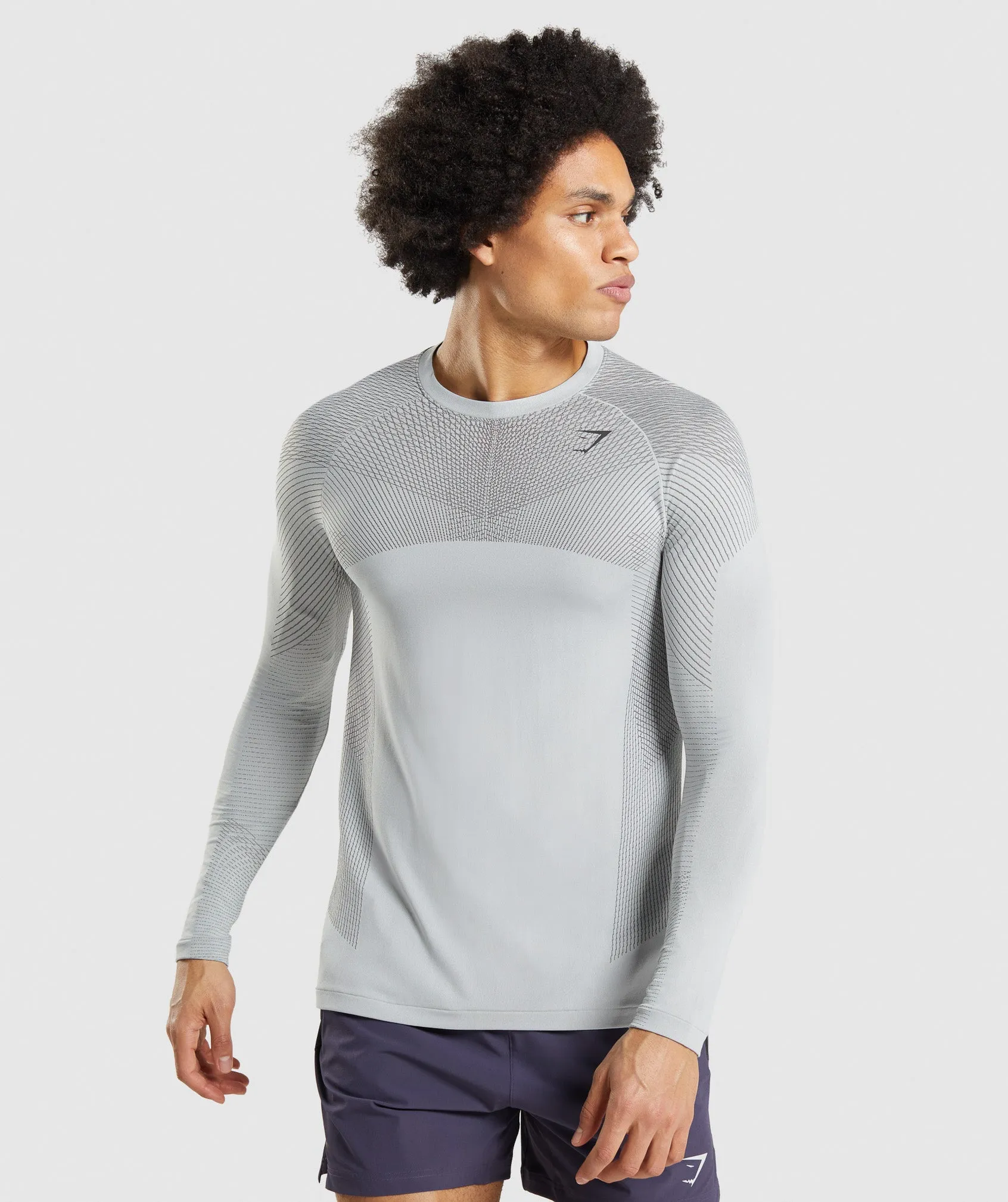 Gymshark Apex Seamless Long Sleeve T-Shirt - Light Grey/Onyx Grey sold by Gymshark