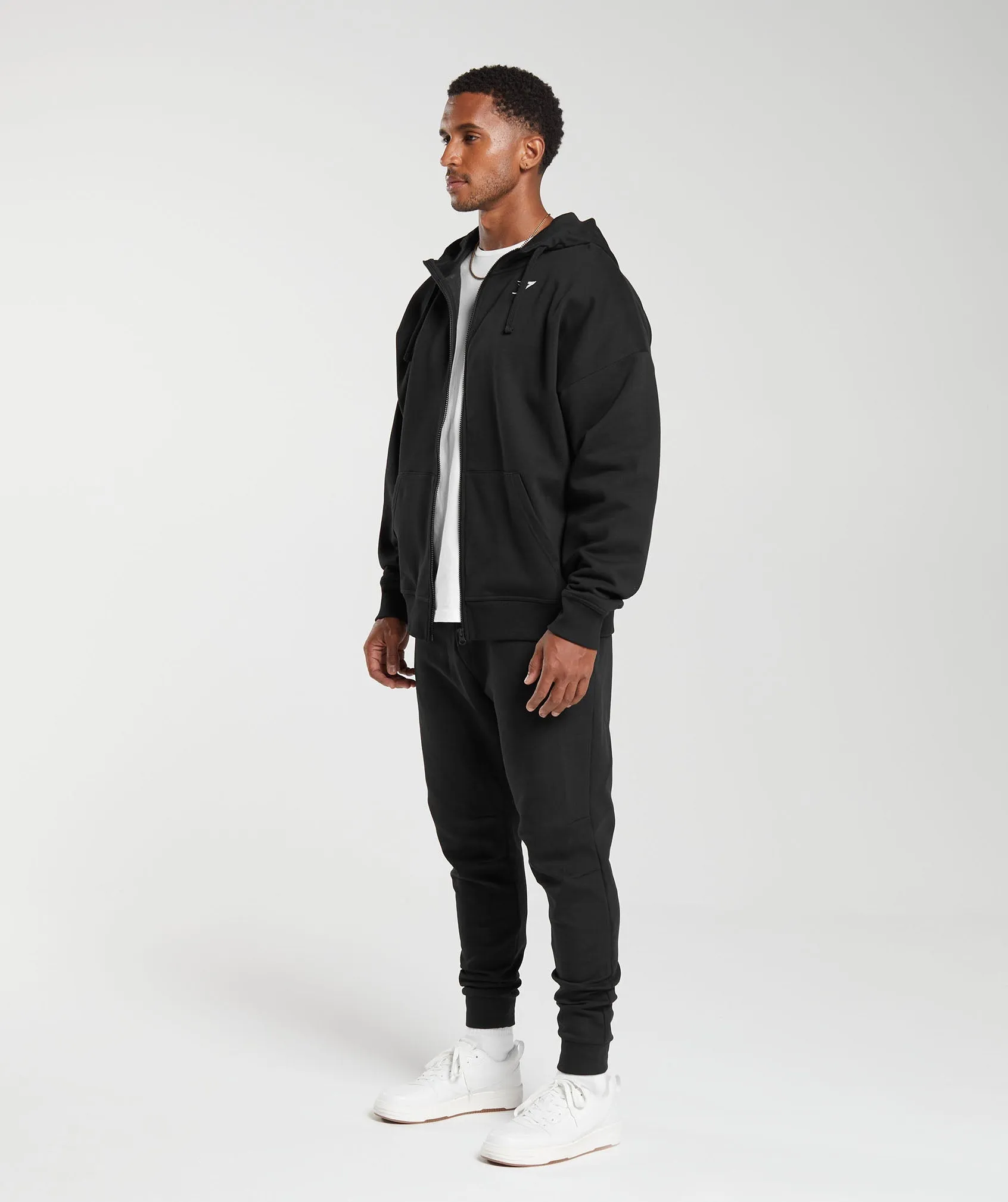 Gymshark Crest Oversized Zip Up Hoodie - Black sold by Gymshark product image thumbnail 4