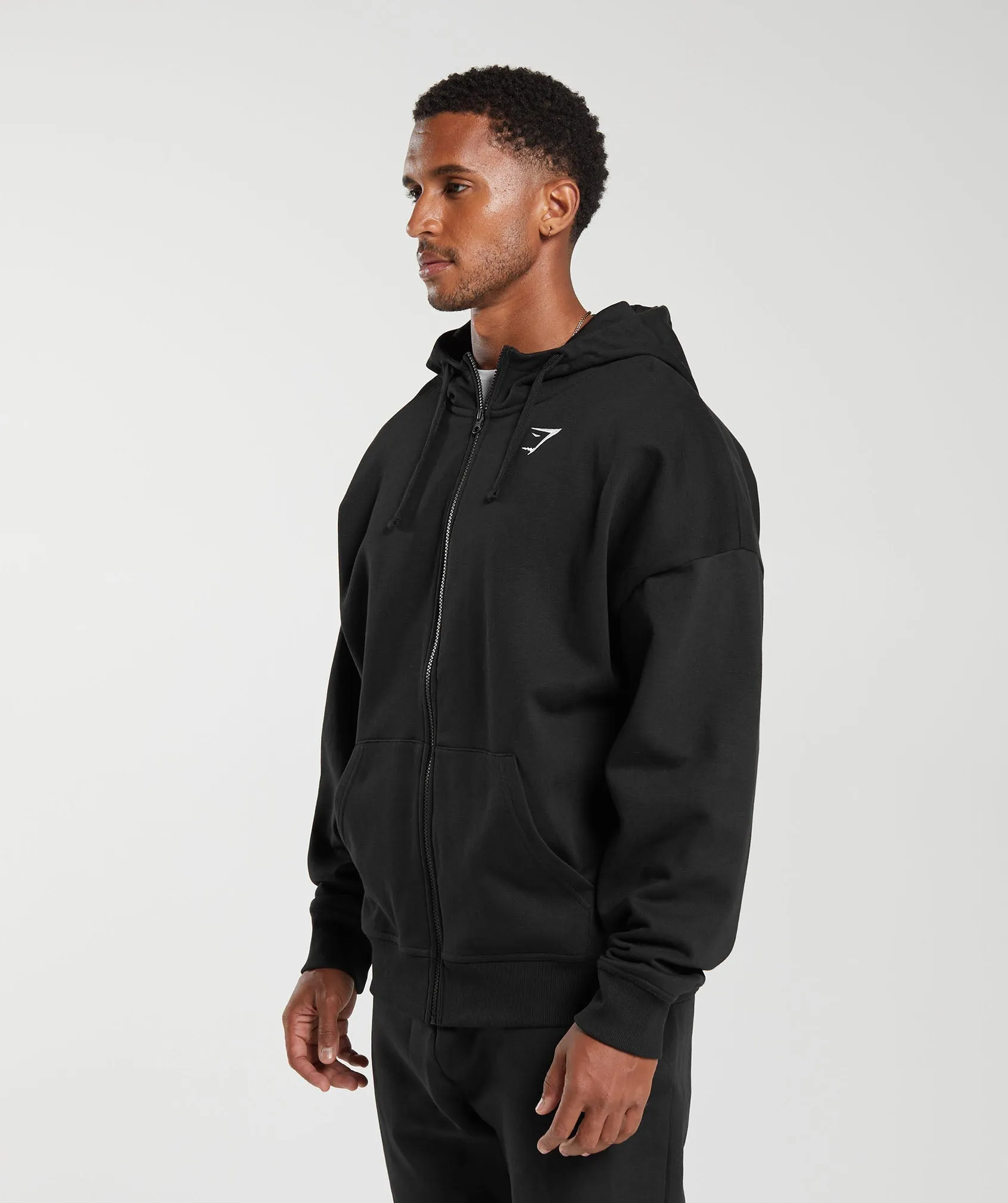 Gymshark Crest Oversized Zip Up Hoodie - Black sold by Gymshark product image thumbnail 3
