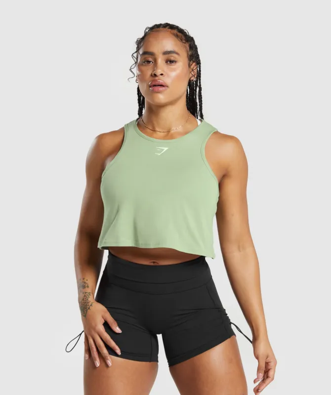 Gymshark Lifting Essential Cotton Crop Tank - Faded Green sold by Gymshark