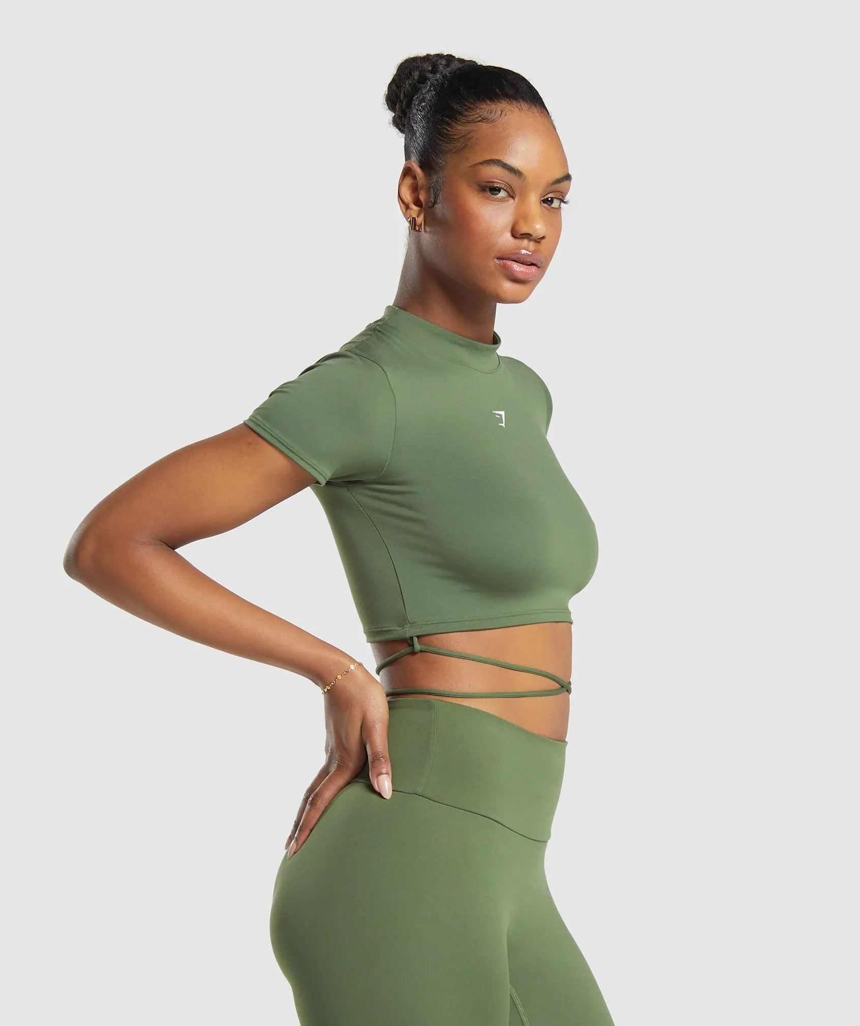 Gymshark Everyday Mock Neck Ribbon T-Shirt - Core Olive sold by Gymshark product image thumbnail 2