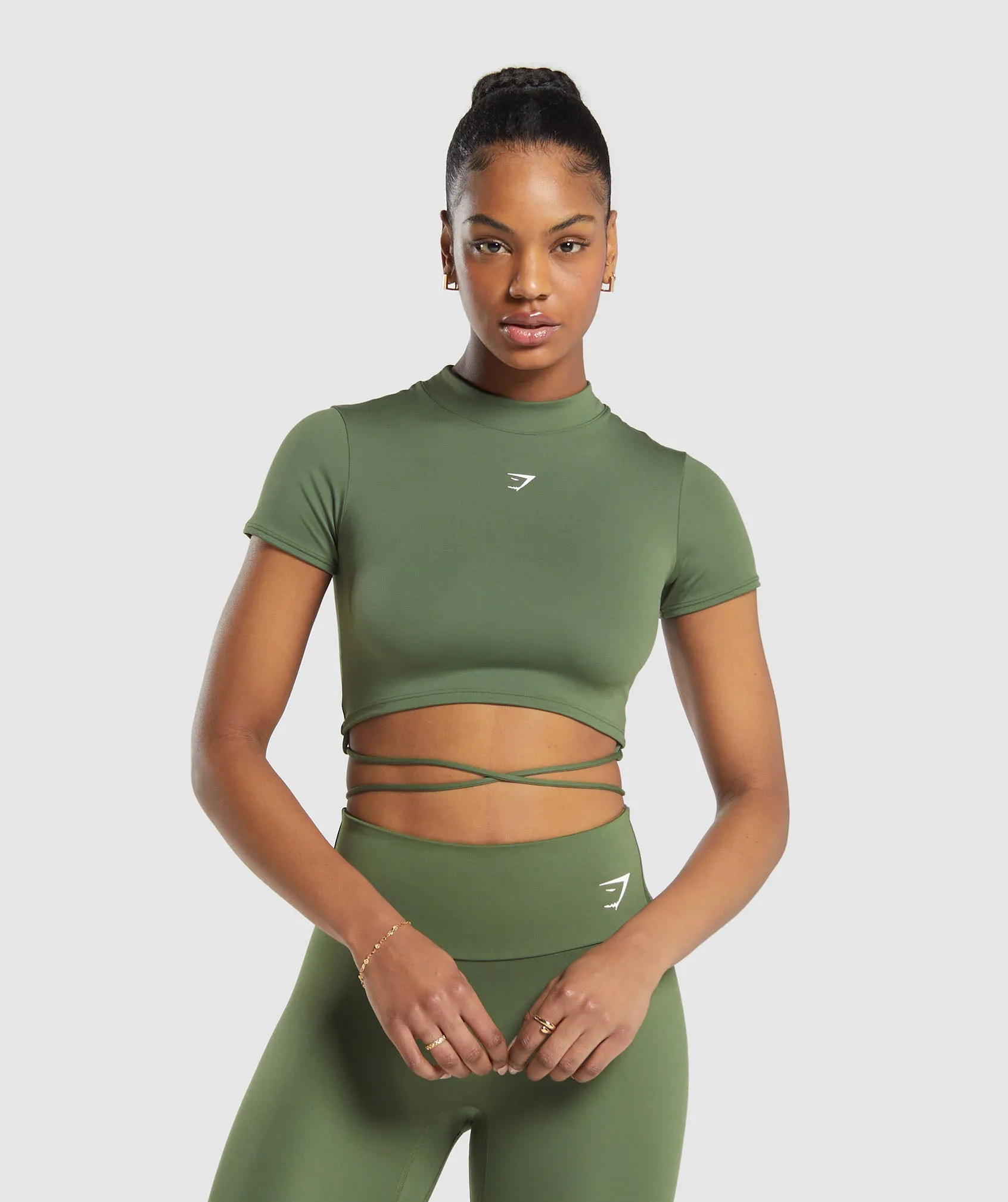 Gymshark Everyday Mock Neck Ribbon T-Shirt - Core Olive sold by Gymshark