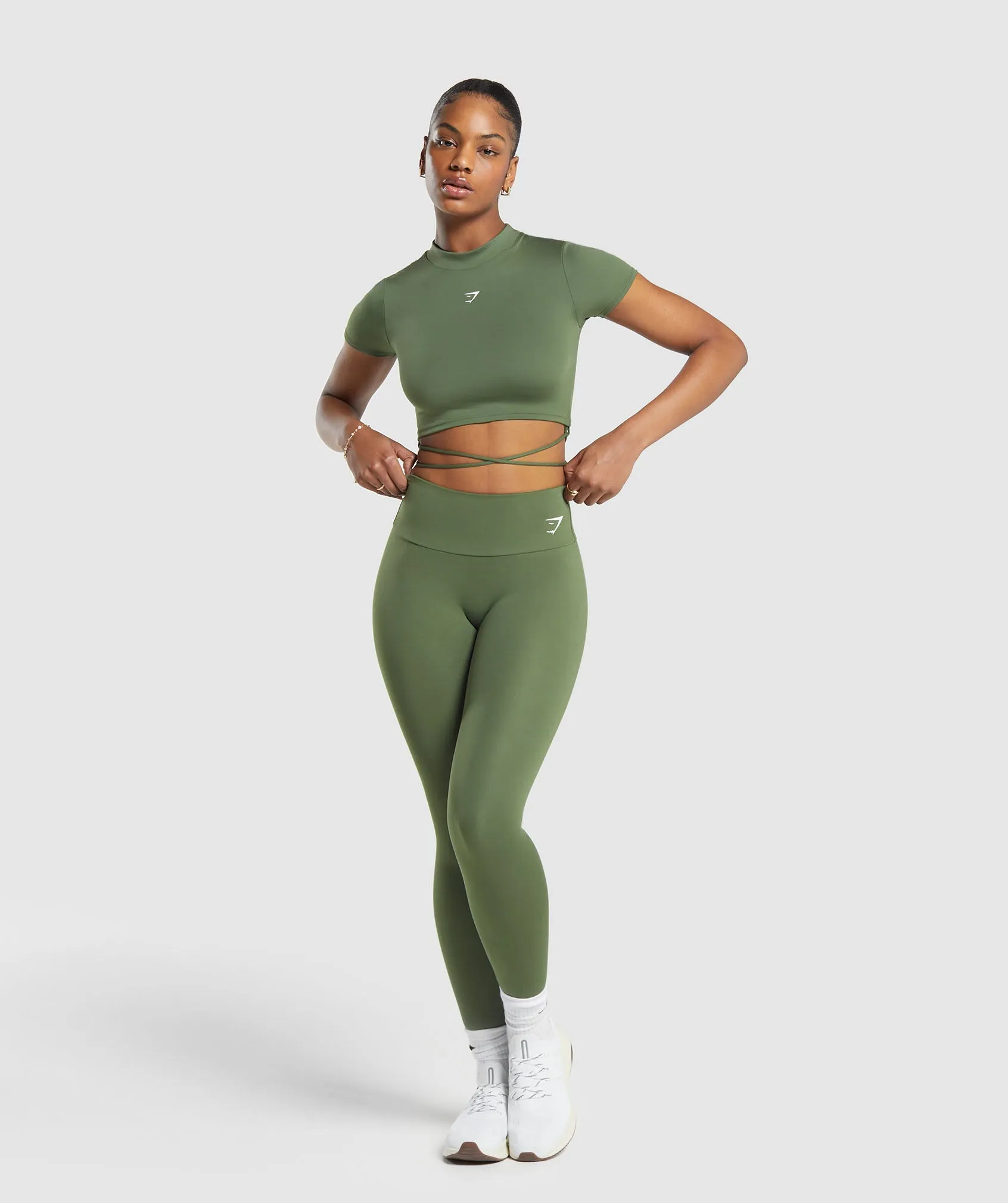 Gymshark Everyday Mock Neck Ribbon T-Shirt - Core Olive sold by Gymshark product image thumbnail 4