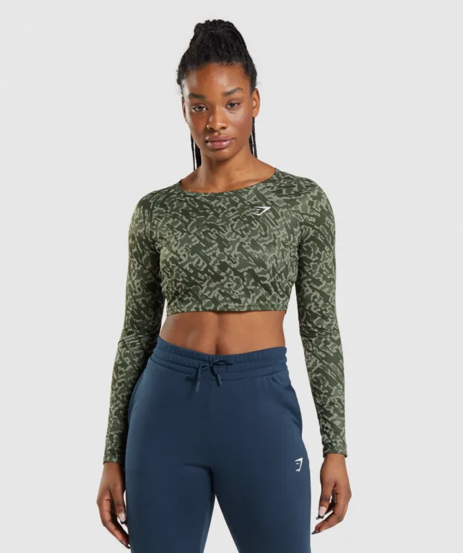 Gymshark Training Long Sleeve Crop Top - Green Print sold by Gymshark
