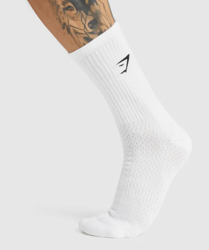 Gymshark Embroidered Sharkhead Crew Socks - White sold by Gymshark