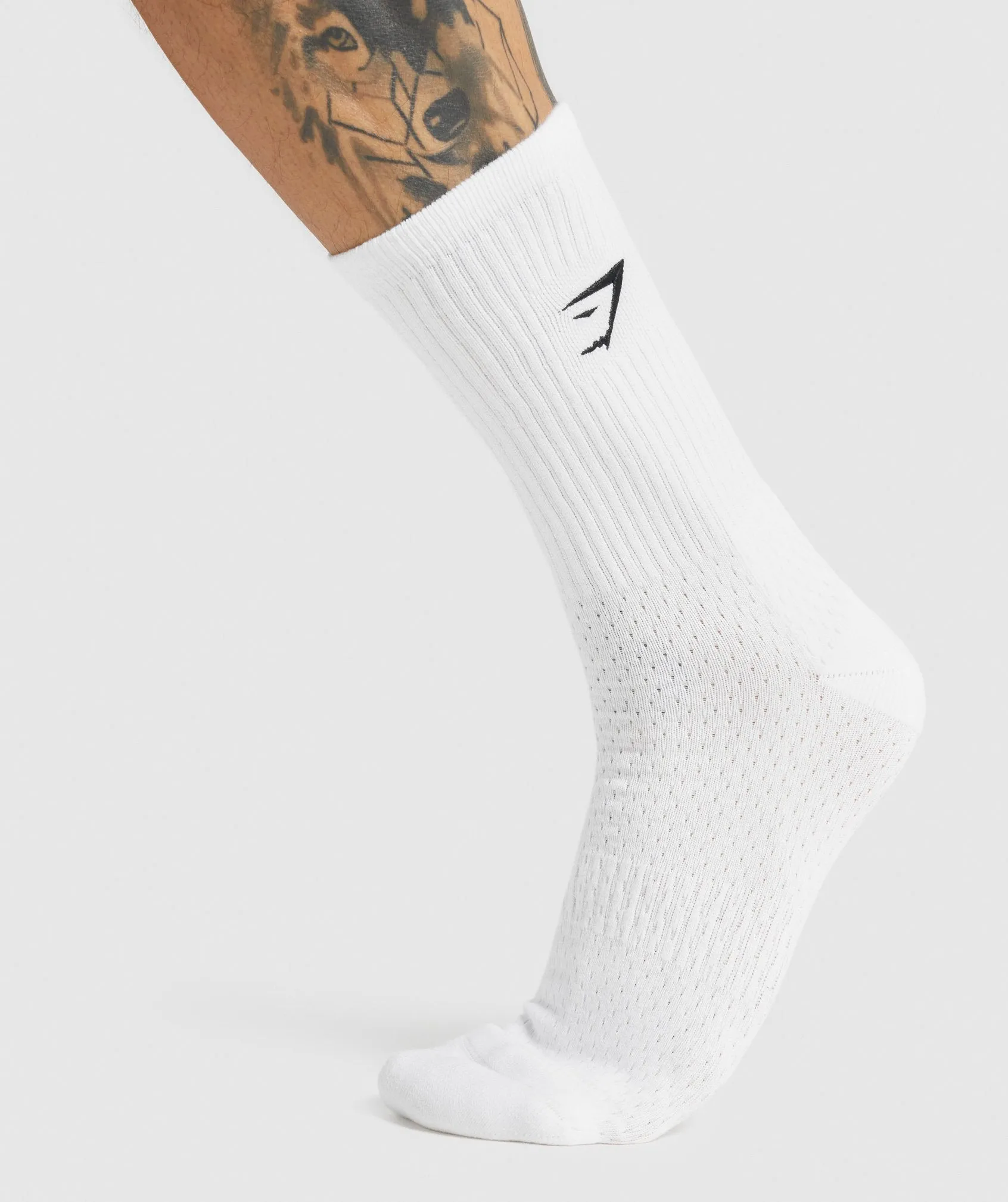 Gymshark Embroidered Sharkhead Crew Socks - White sold by Gymshark
