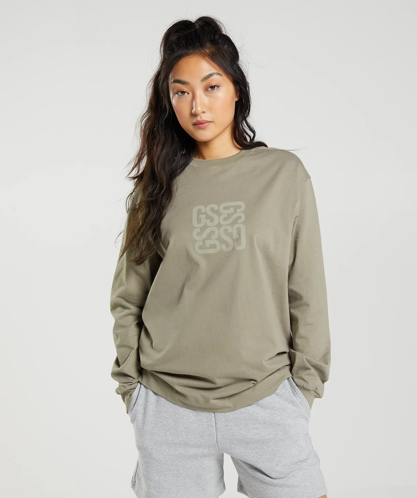 Gymshark Cotton Oversized Long Sleeve Top - Earthy Brown sold by Gymshark