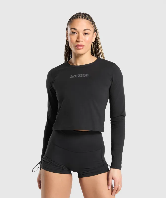Gymshark Lifting Baddie Midi Long Sleeve Top - Black sold by Gymshark