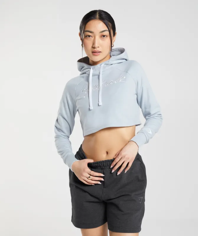 Gymshark Embroidered Graphic Cropped Hoodie - River Stone Grey sold by Gymshark