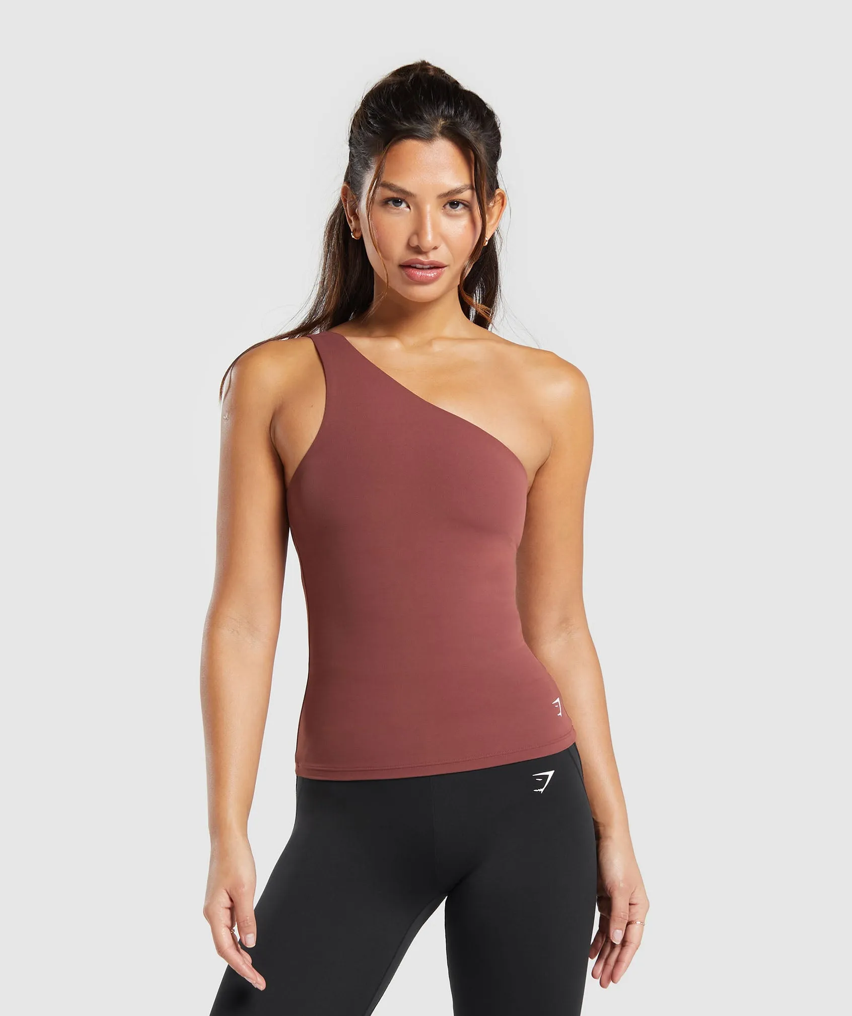 Gymshark Asymmetric Tank With Shelf - Burgundy Brown sold by Gymshark