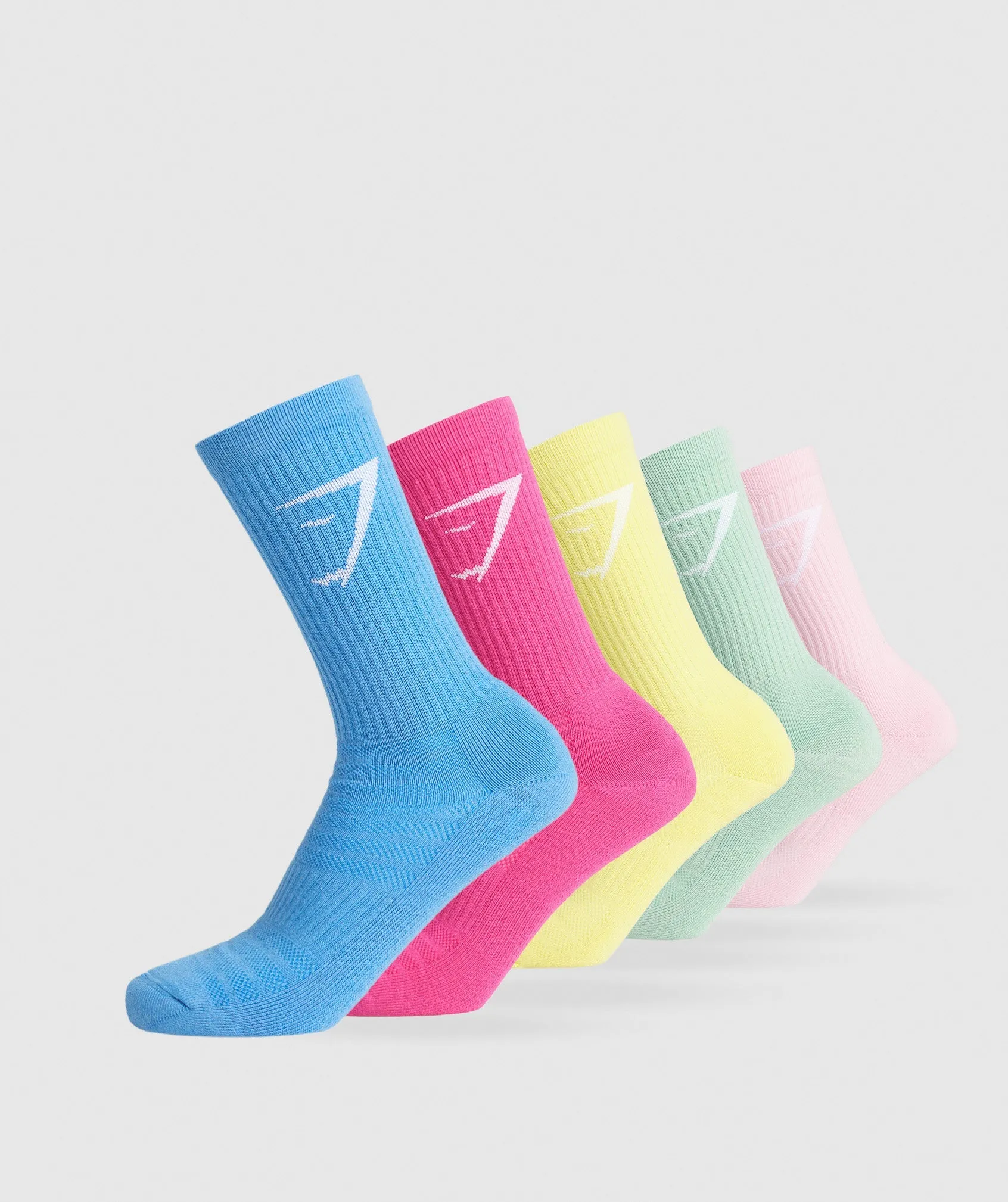 Gymshark Crew Socks 5pk - Pink/Yellow/Green/Pink/Blue sold by Gymshark