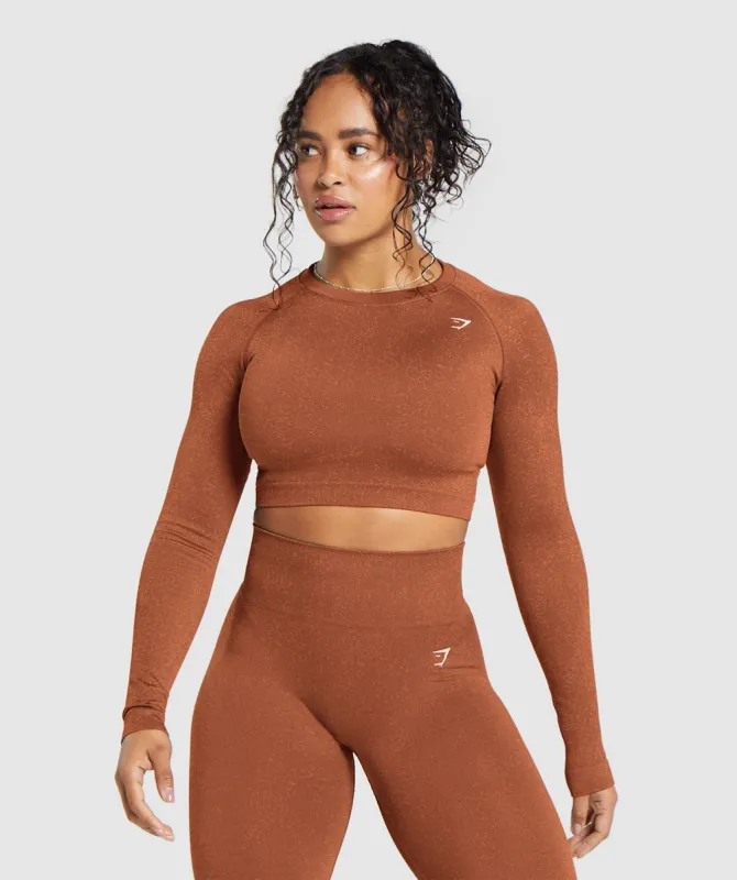 Gymshark Adapt Fleck Seamless Long Sleeve Crop Top - Copper Brown/Terracotta Orange sold by Gymshark