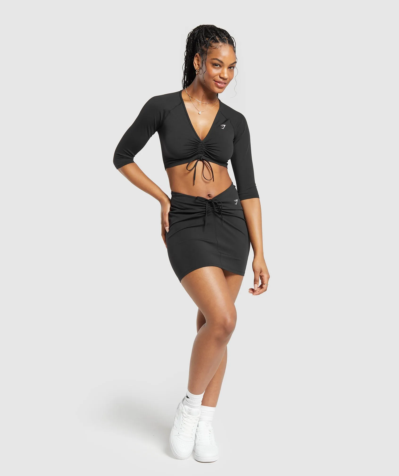 Gymshark Ruche 3/4 Sleeve Crop Top - Black sold by Gymshark product image thumbnail 4