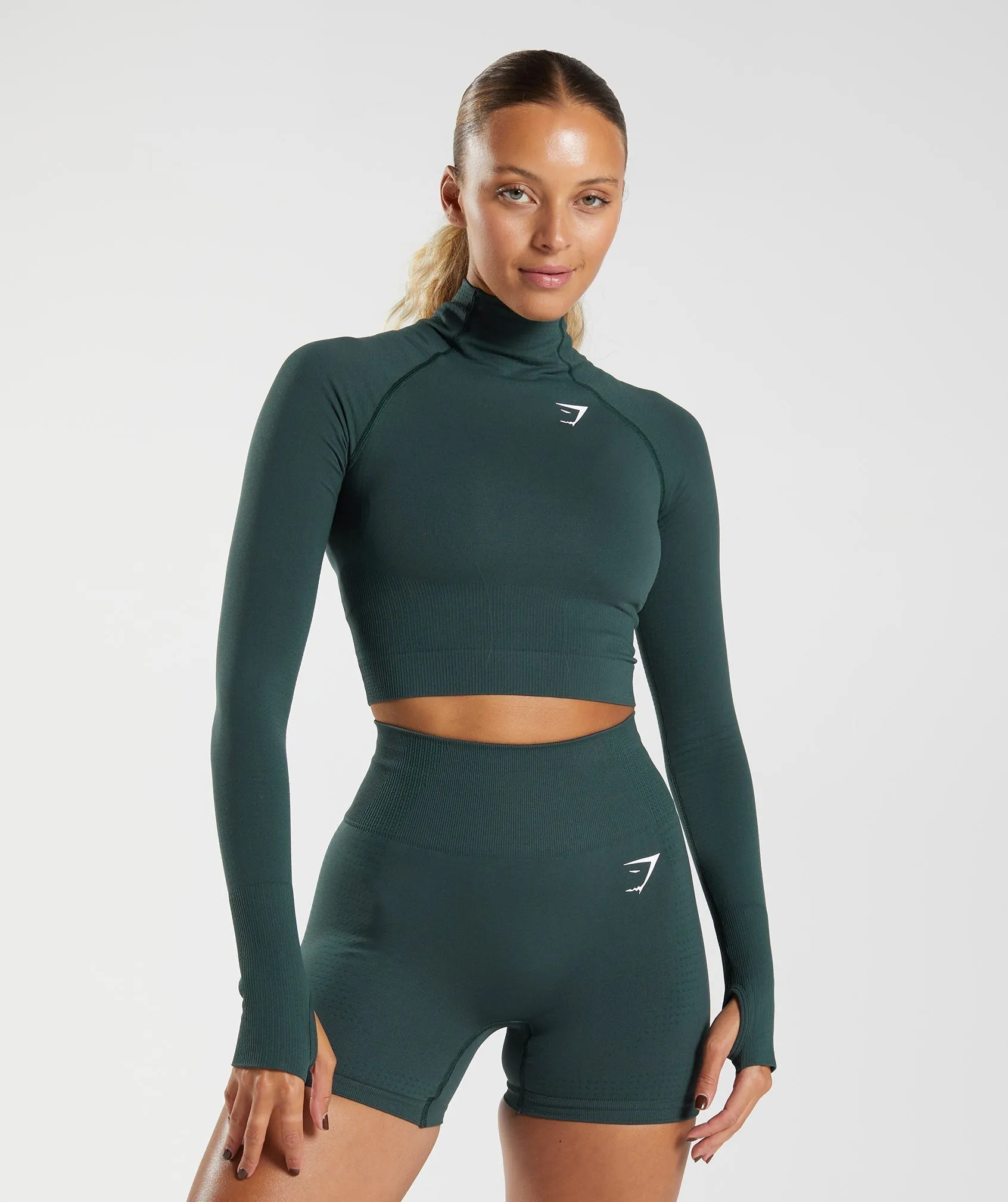Gymshark Vital Seamless 2.0 High Neck Midi Top - Woodland Green Marl sold by Gymshark