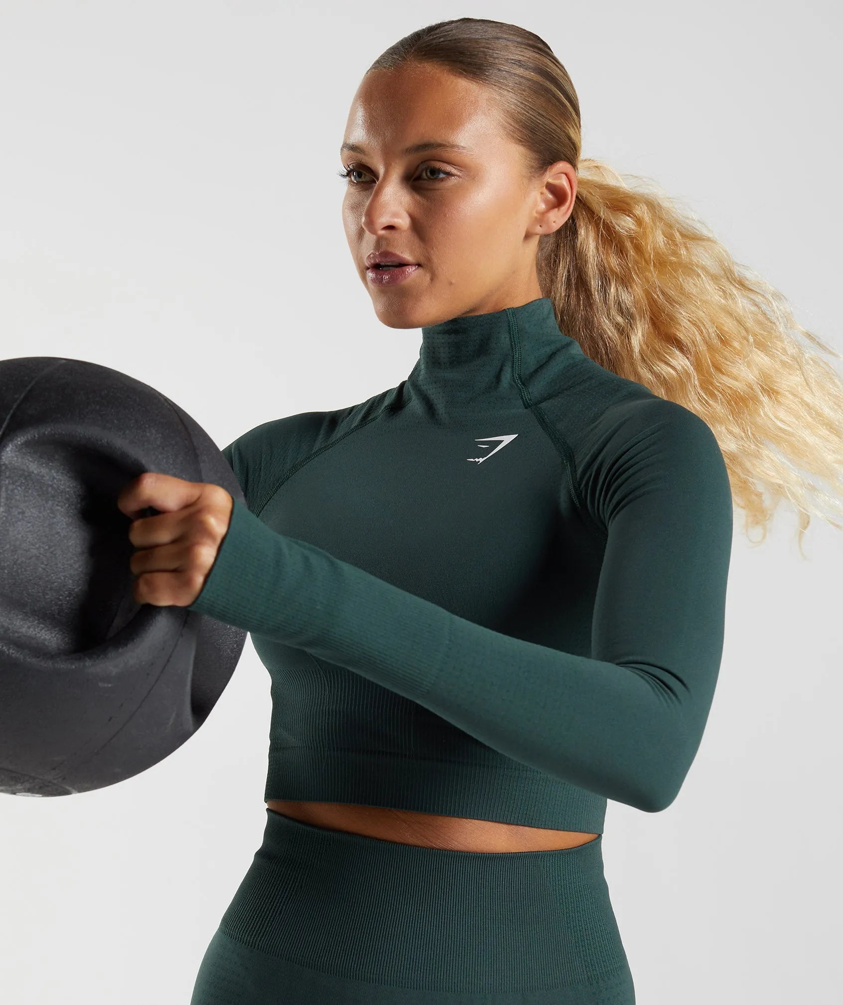Gymshark Vital Seamless 2.0 High Neck Midi Top - Woodland Green Marl sold by Gymshark product image thumbnail 3