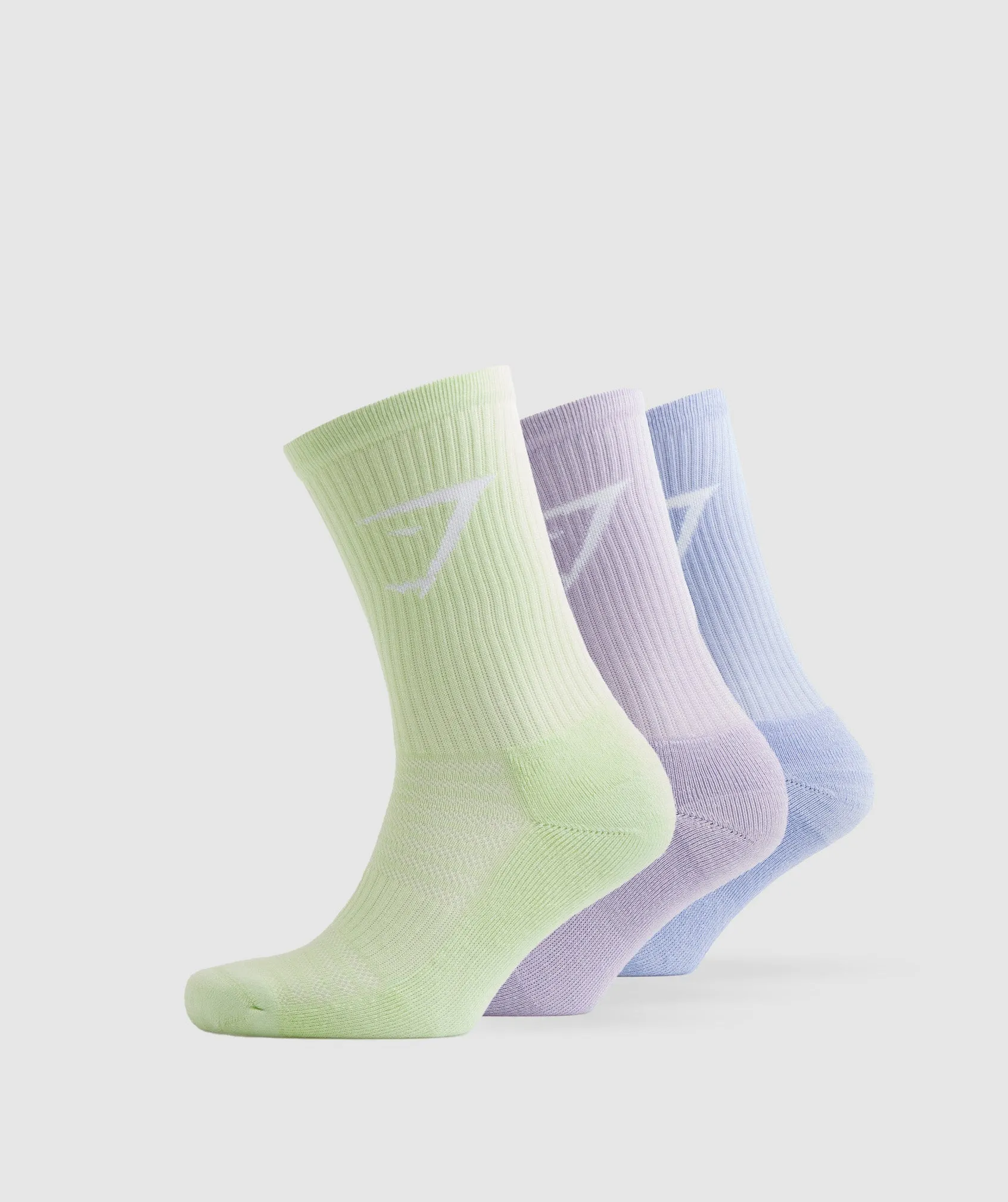 Gymshark Crew Socks 3pk - Faded Lilac/Lavender Blue/Cucumber Green sold by Gymshark