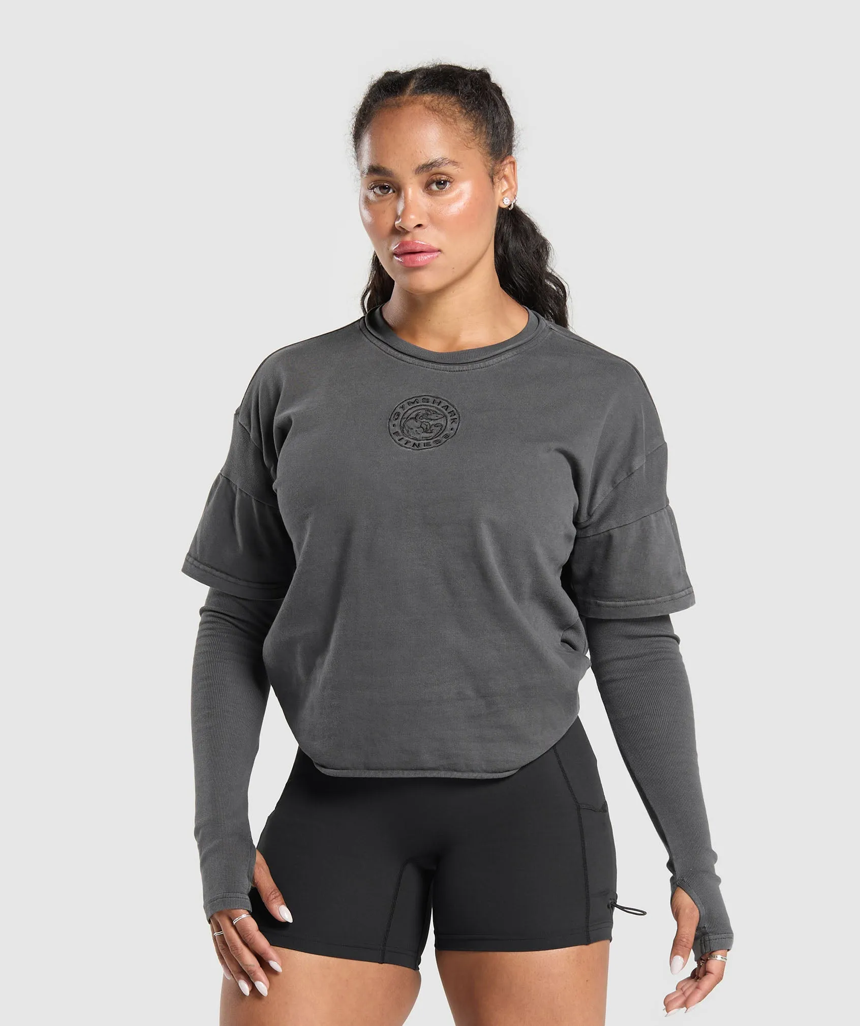 Gymshark Premium Legacy Washed 2-in-1 Long Sleeve - Black sold by Gymshark