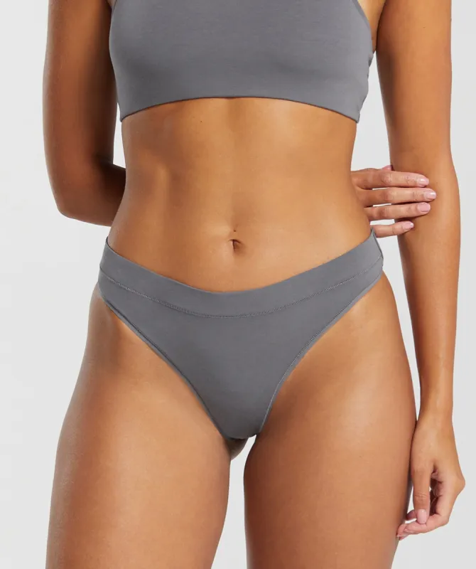 Gymshark Cotton High Leg Thong - Brushed Grey sold by Gymshark