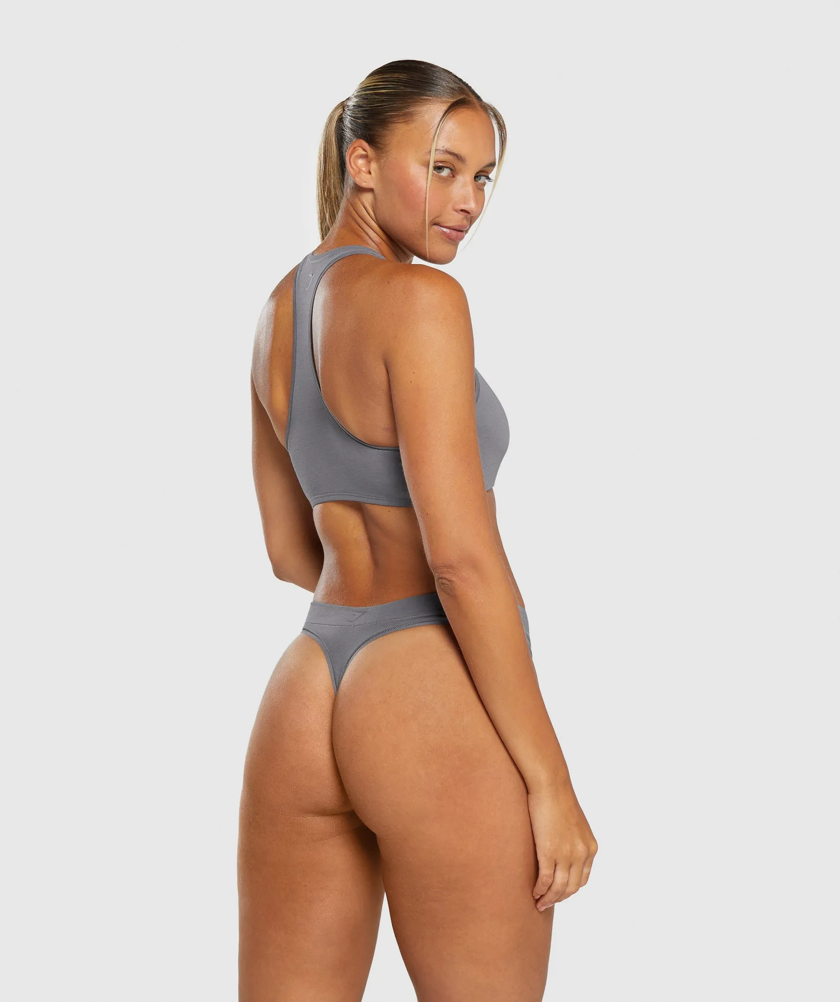 Gymshark Cotton High Leg Thong - Brushed Grey sold by Gymshark product image thumbnail 4