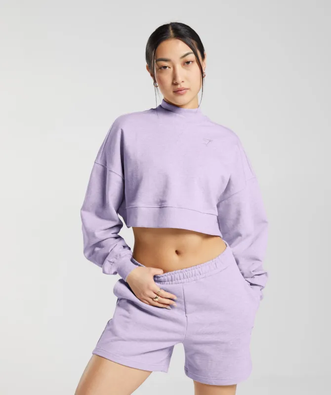 Gymshark Rest Day Sweats Cropped Pullover - Aura Lilac Marl sold by Gymshark