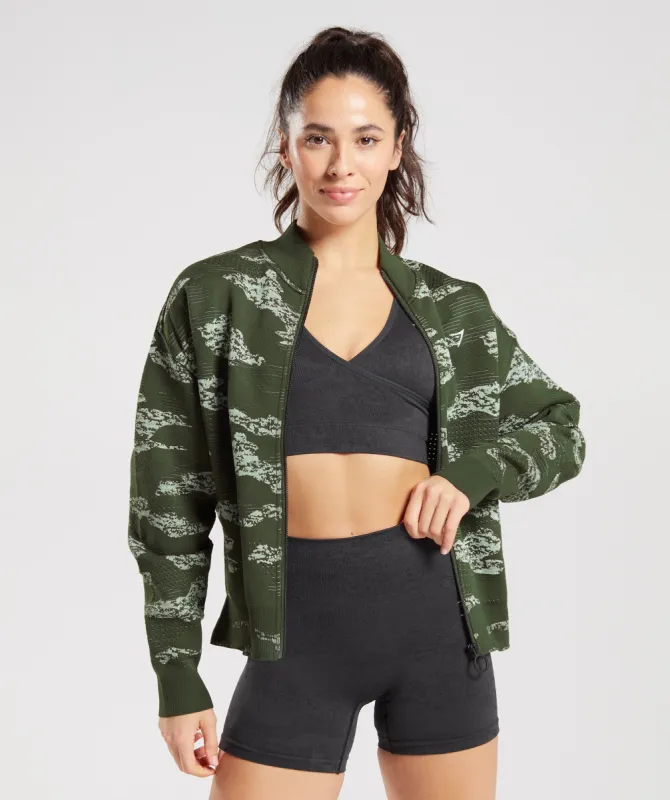 Gymshark Adapt Camo Seamless Track Jacket - Moss Olive/Aloe Green sold by Gymshark