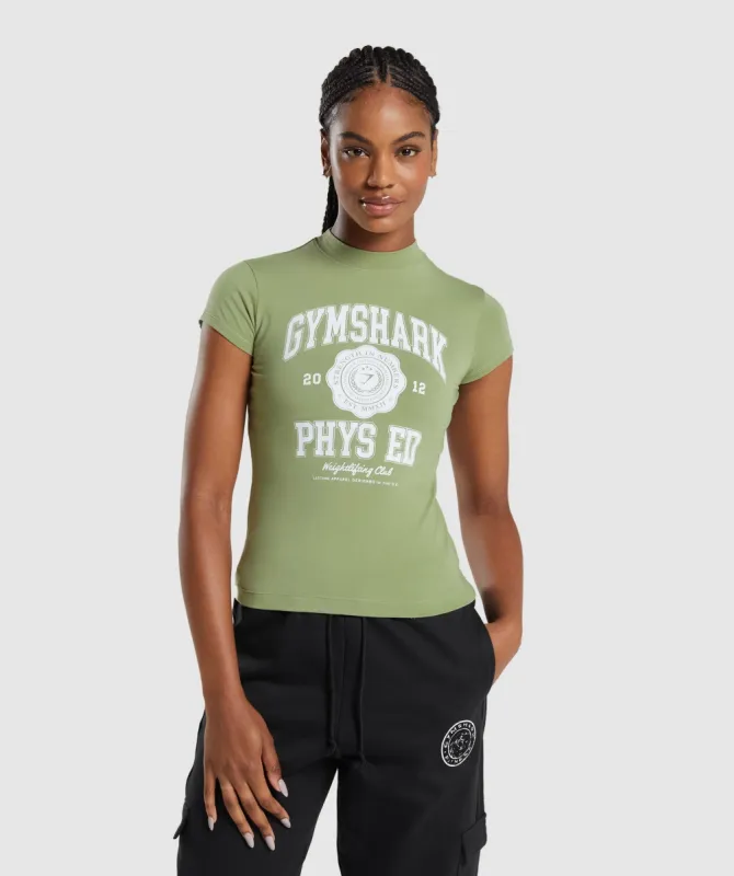 Gymshark Phys Ed Graphic Body Fit T-Shirt - Light Sage Green sold by Gymshark