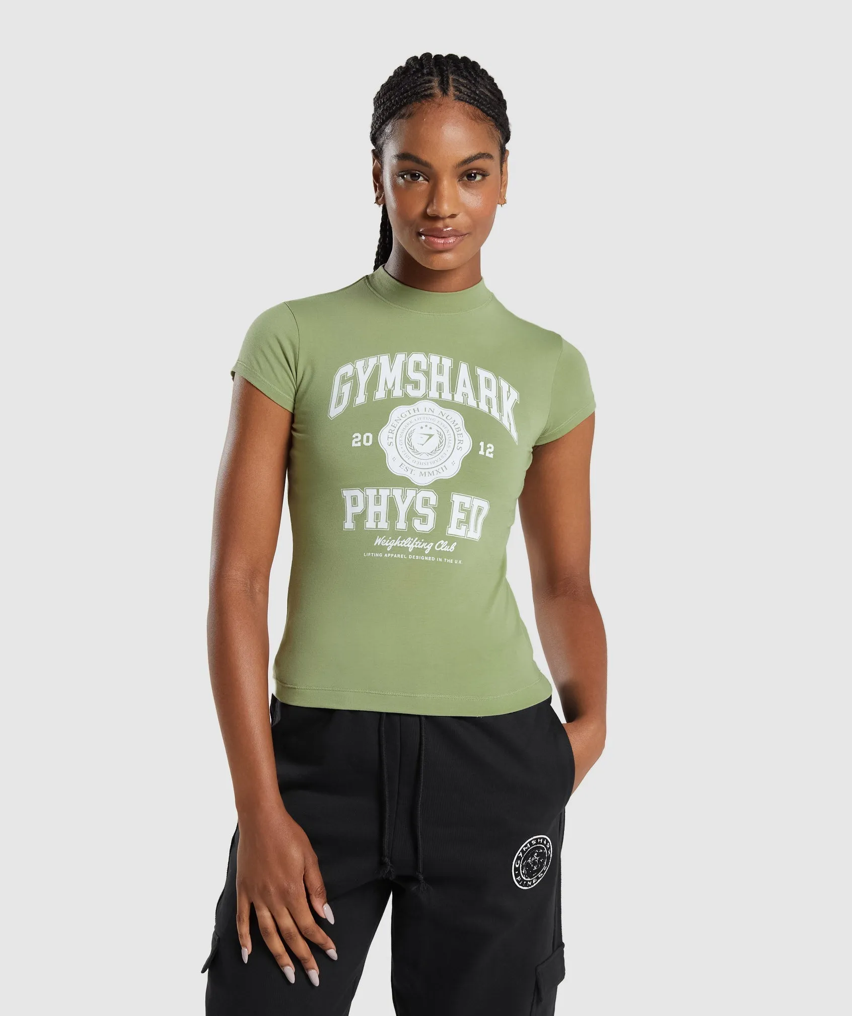 Gymshark Phys Ed Graphic Body Fit T-Shirt - Light Sage Green sold by Gymshark