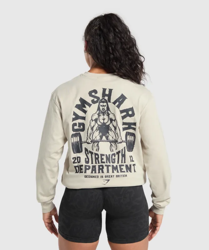 Gymshark Strength Department Graphic LS Top - Pebble Grey sold by Gymshark