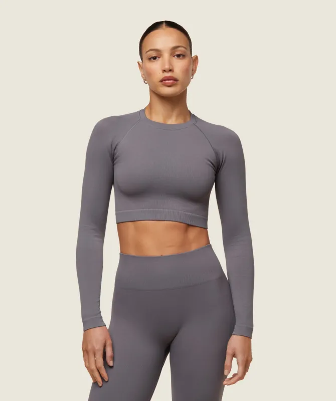 Gymshark everywear Seamless Long Sleeve Crop Top - Brushed Grey sold by Gymshark