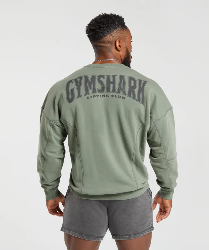 Gymshark Heritage Washed Crew - Dusk Green sold by Gymshark