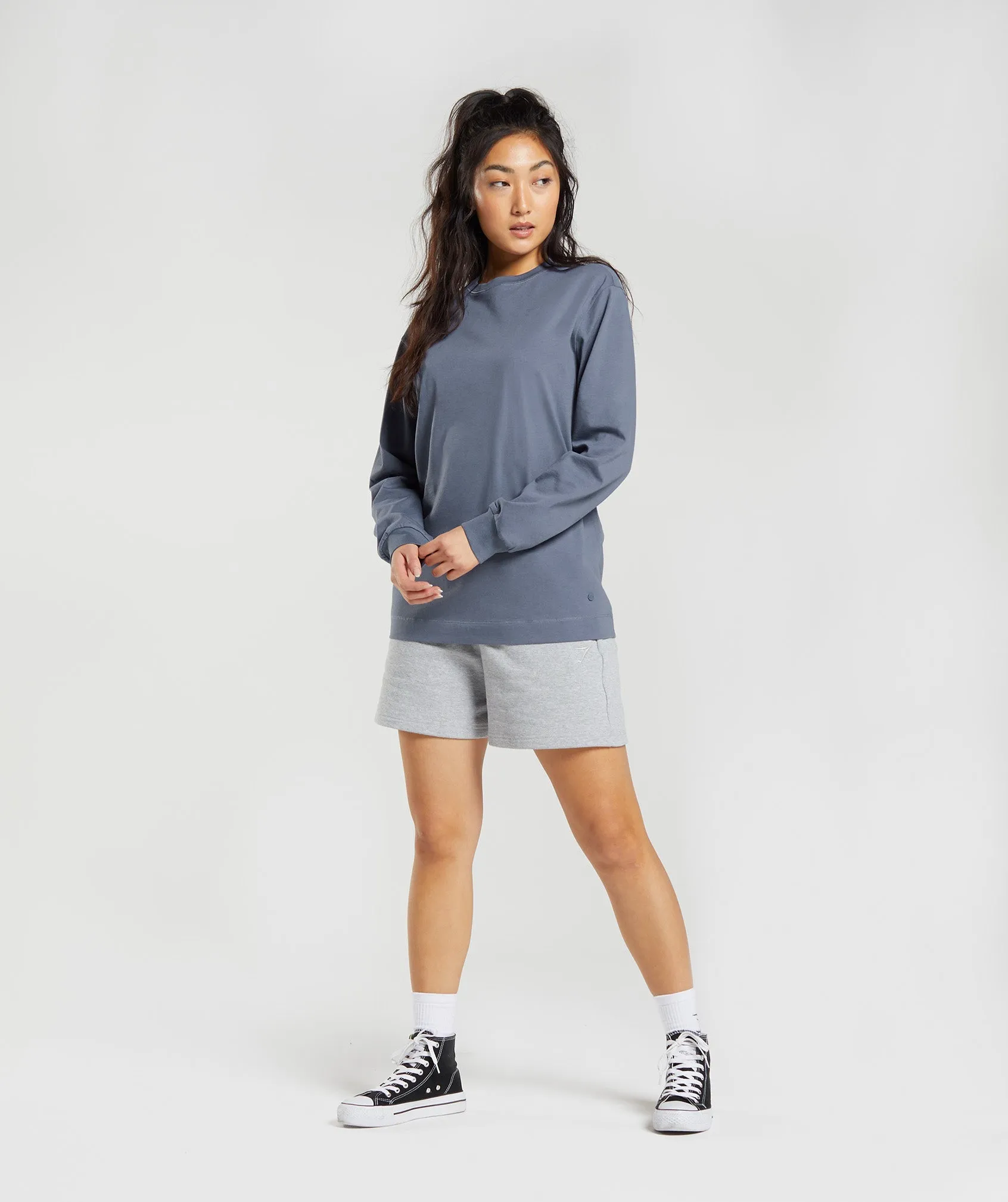 Gymshark Cotton Oversized Long Sleeve Top - Evening Blue sold by Gymshark product image thumbnail 4