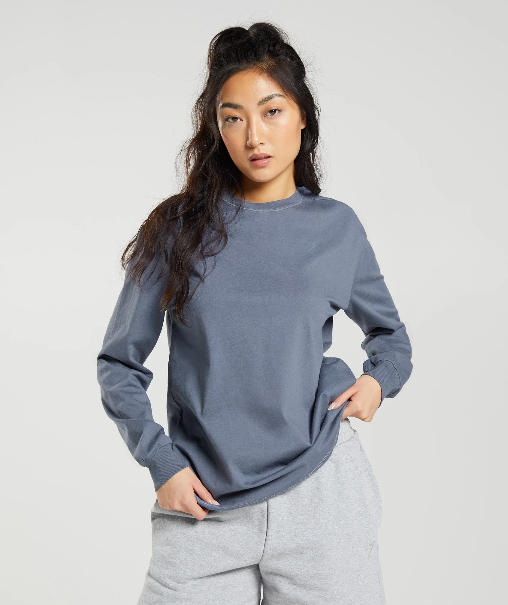 Gymshark Cotton Oversized Long Sleeve Top - Evening Blue sold by Gymshark