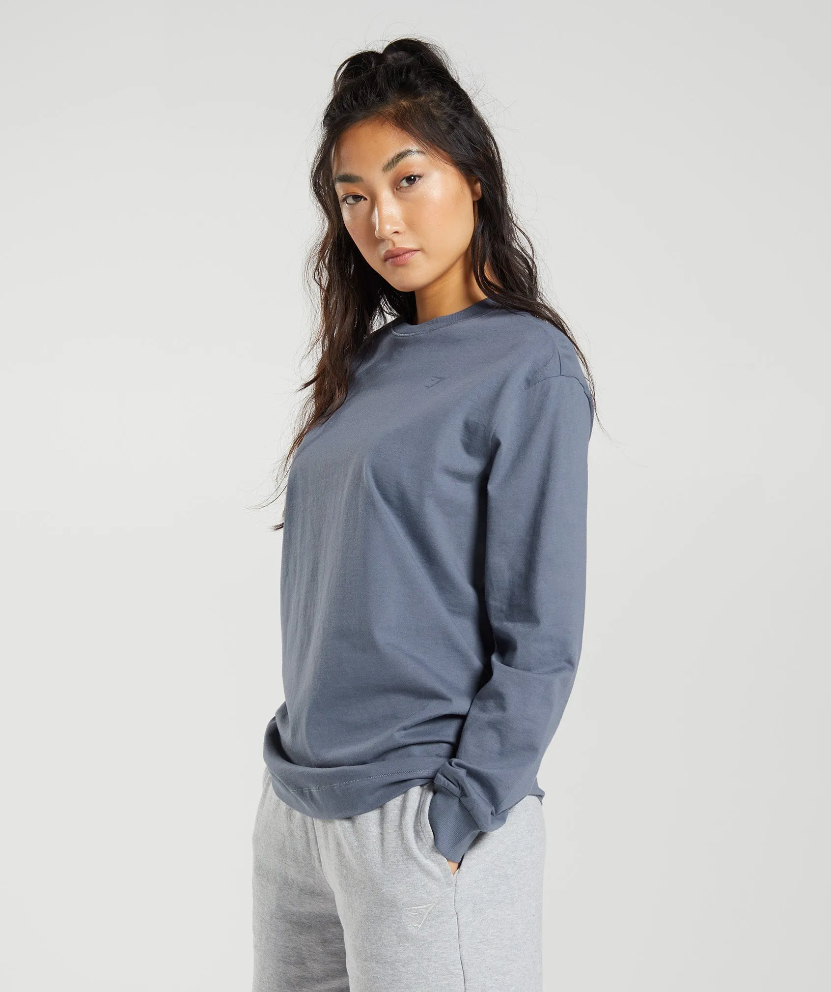 Gymshark Cotton Oversized Long Sleeve Top - Evening Blue sold by Gymshark product image thumbnail 3