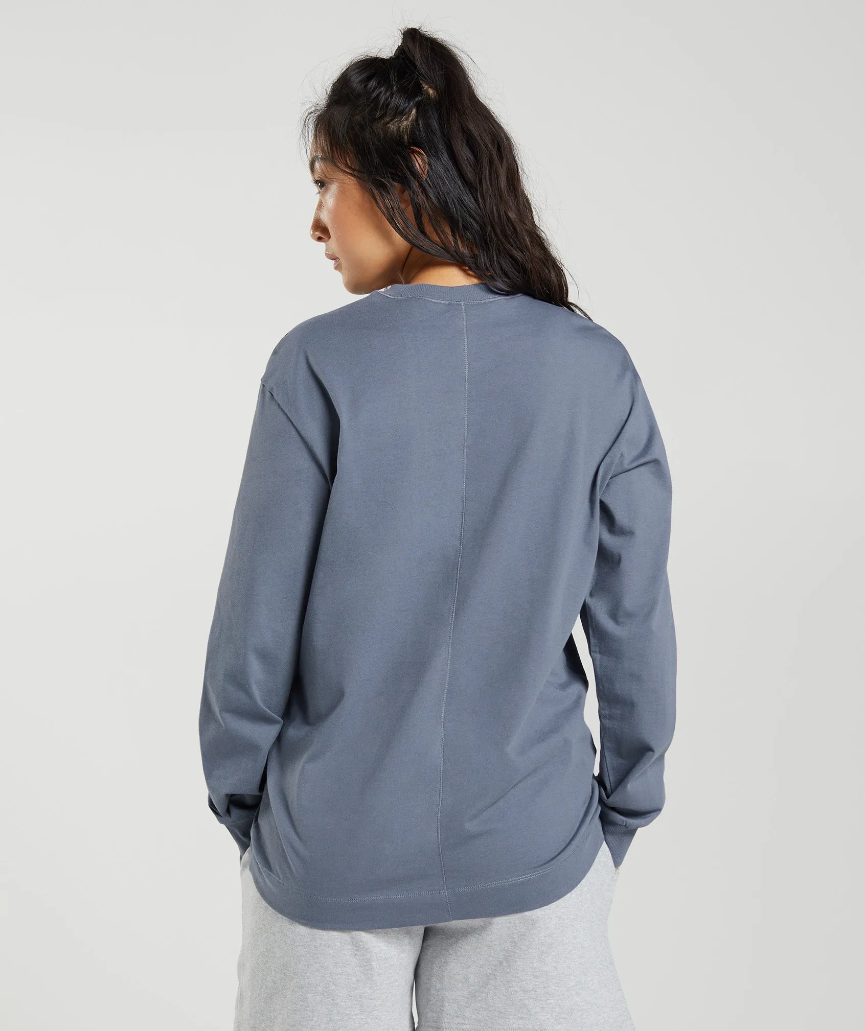 Gymshark Cotton Oversized Long Sleeve Top - Evening Blue sold by Gymshark product image thumbnail 2