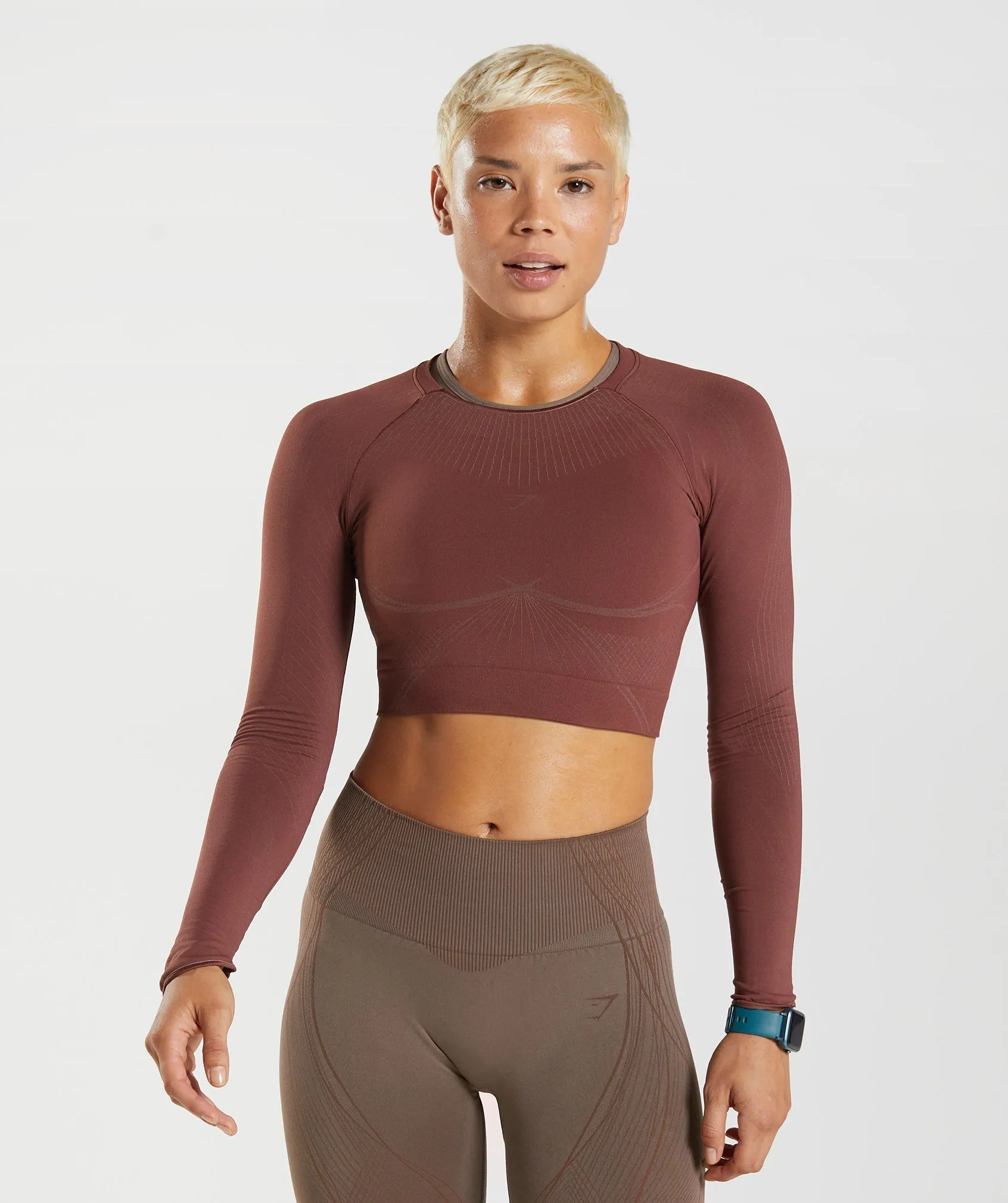 Gymshark Apex Seamless Crop Top - Cherry Brown/Truffle Brown sold by Gymshark