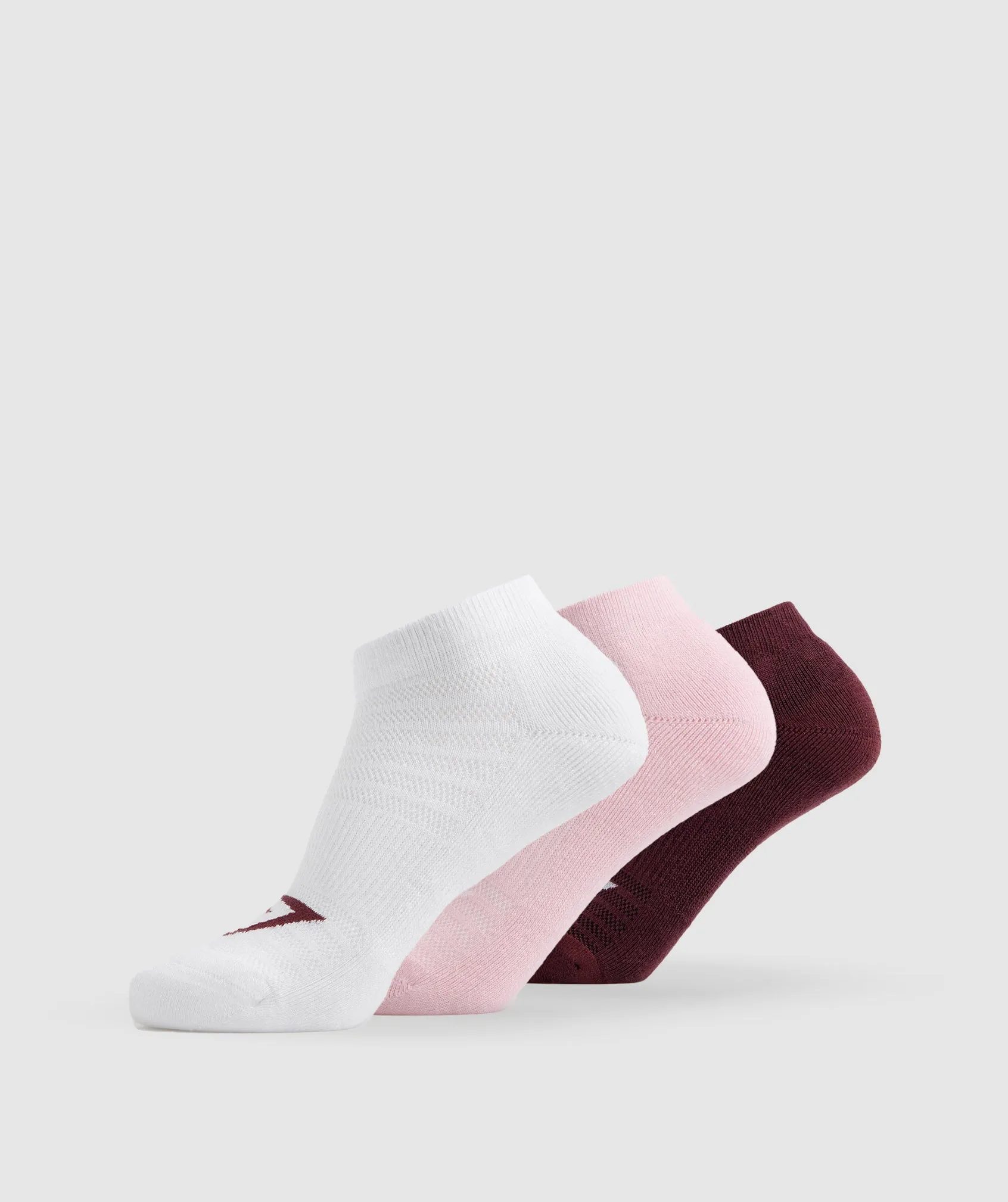 Gymshark Ankle Socks 3pk - Baked Maroon/Sweet Pink/White sold by Gymshark
