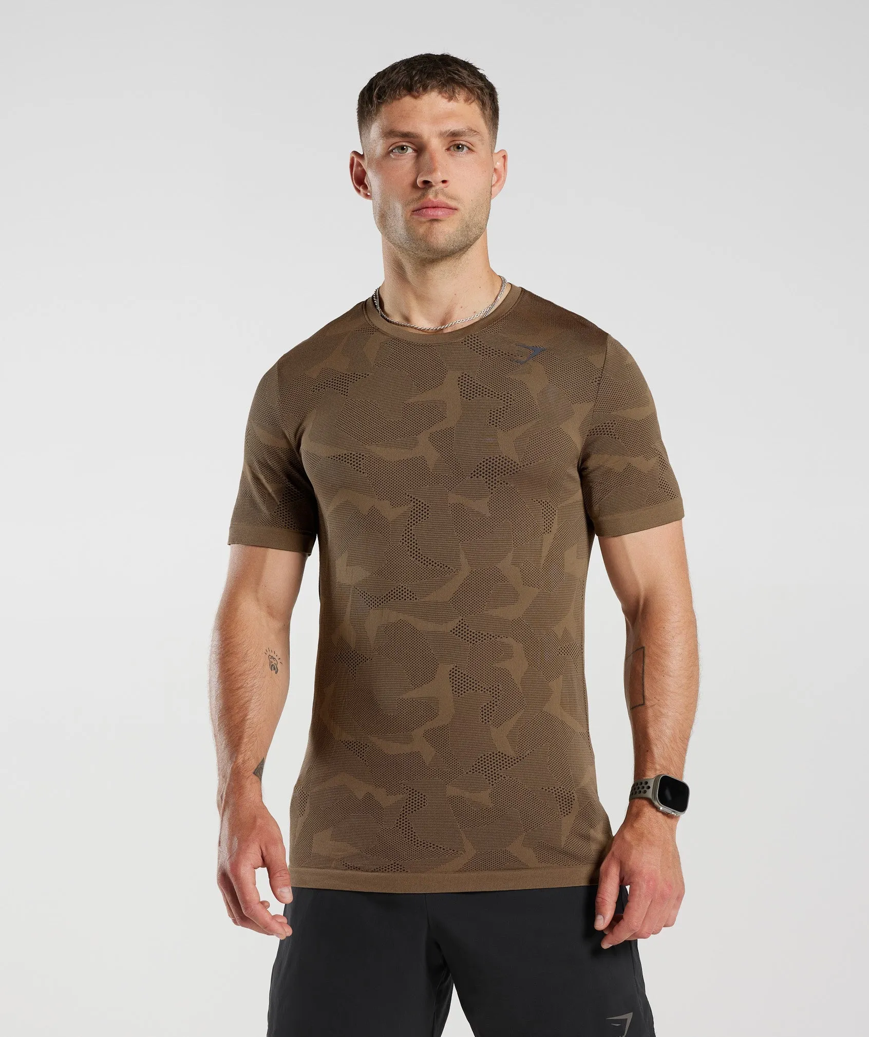 Gymshark Sport Seamless T-Shirt - Fossil Brown/Black sold by Gymshark