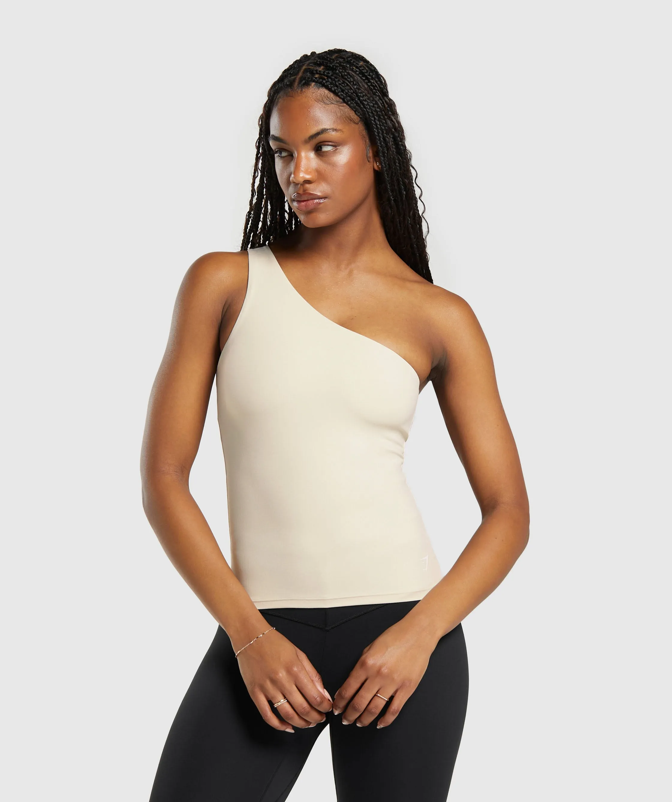 Gymshark Asymmetric Tank With Shelf - Ecru White sold by Gymshark